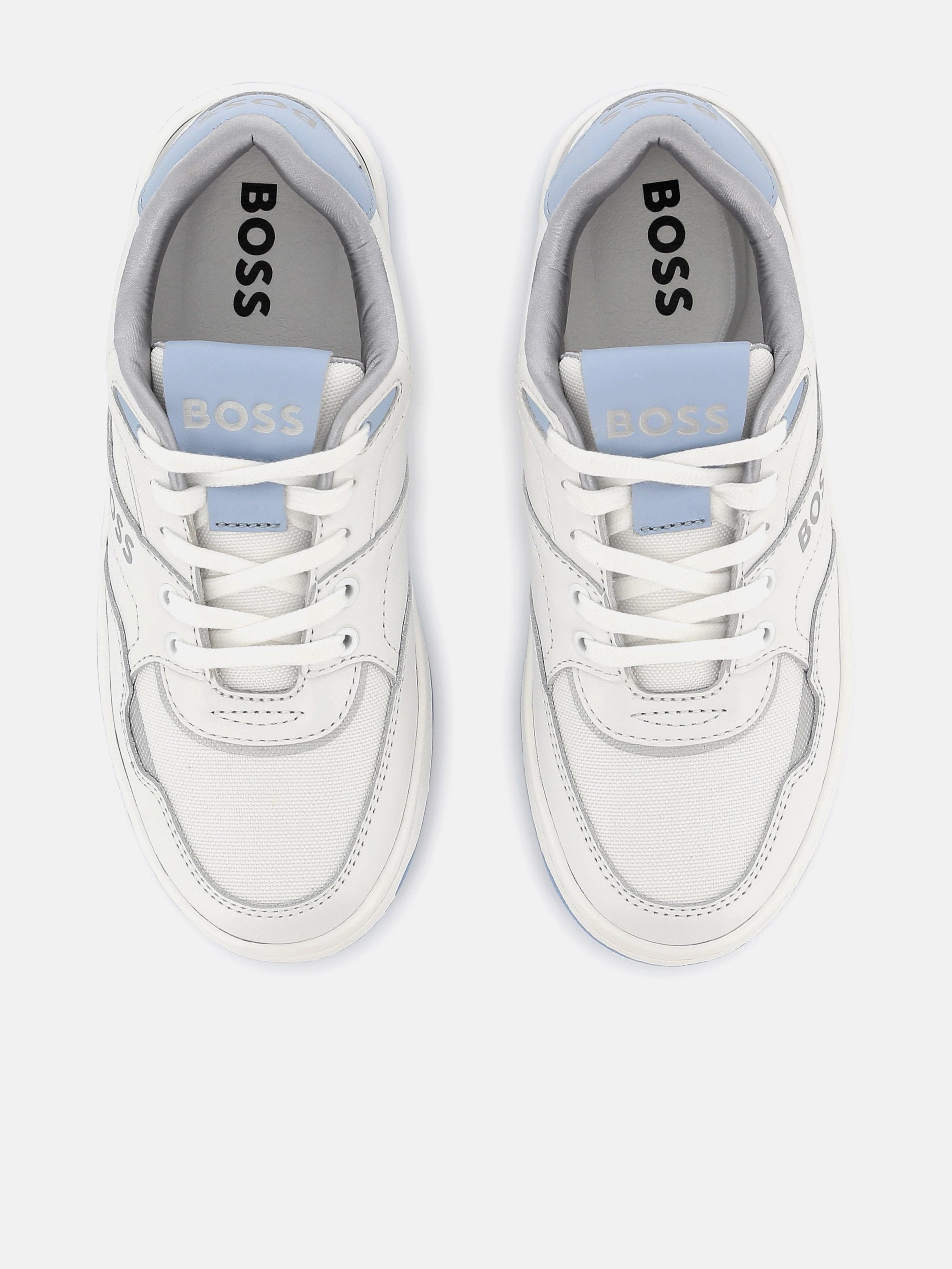 BOSS Kids Lace Up Logo Trainers in White Ultra-Soft Texture, Messenger Bag For Business Laptop, Satchel Bag With Detachable Strap
