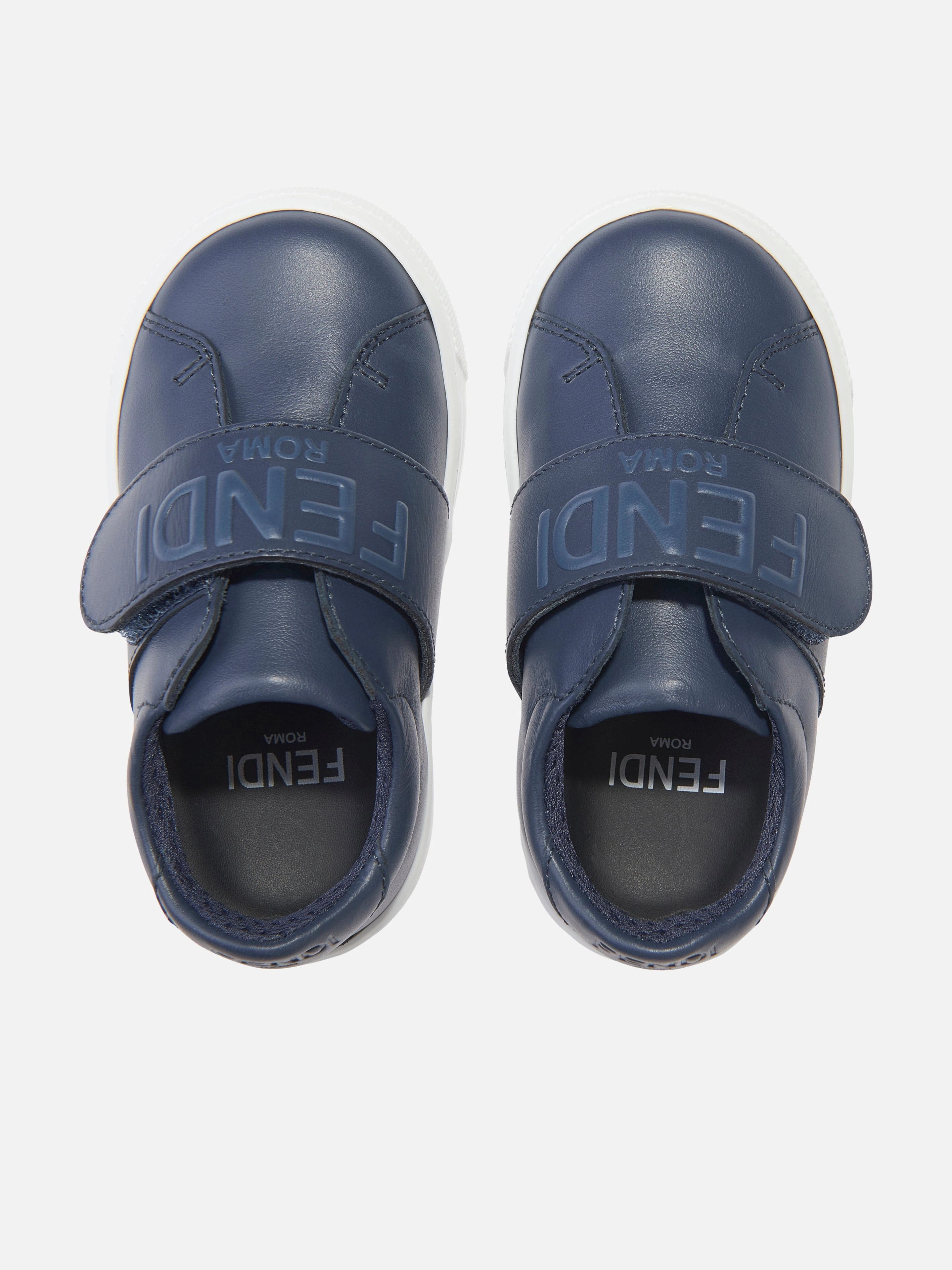 Buy Now Fendi Kids Leather Logo Trainers in Navy