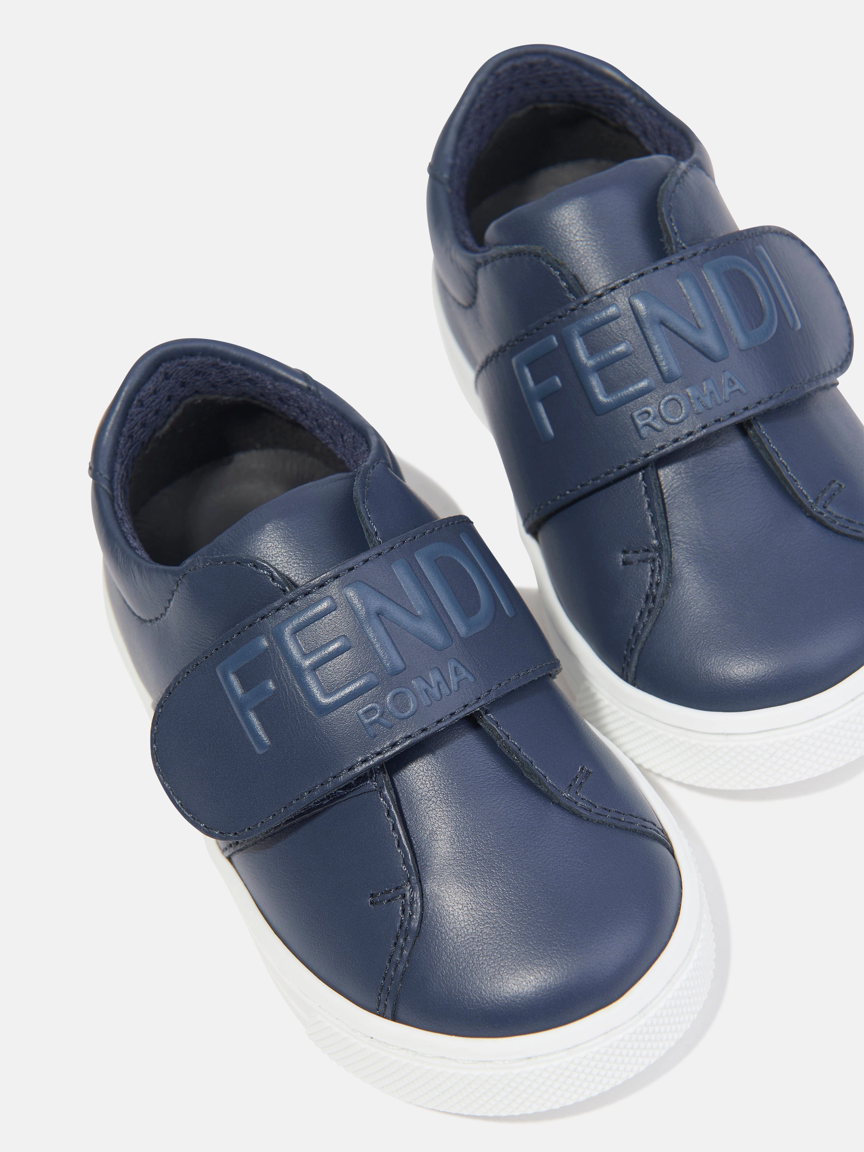 Fendi Kids Leather Logo Trainers in Navy Claim Your Deal, Elegant, Perfect At Home