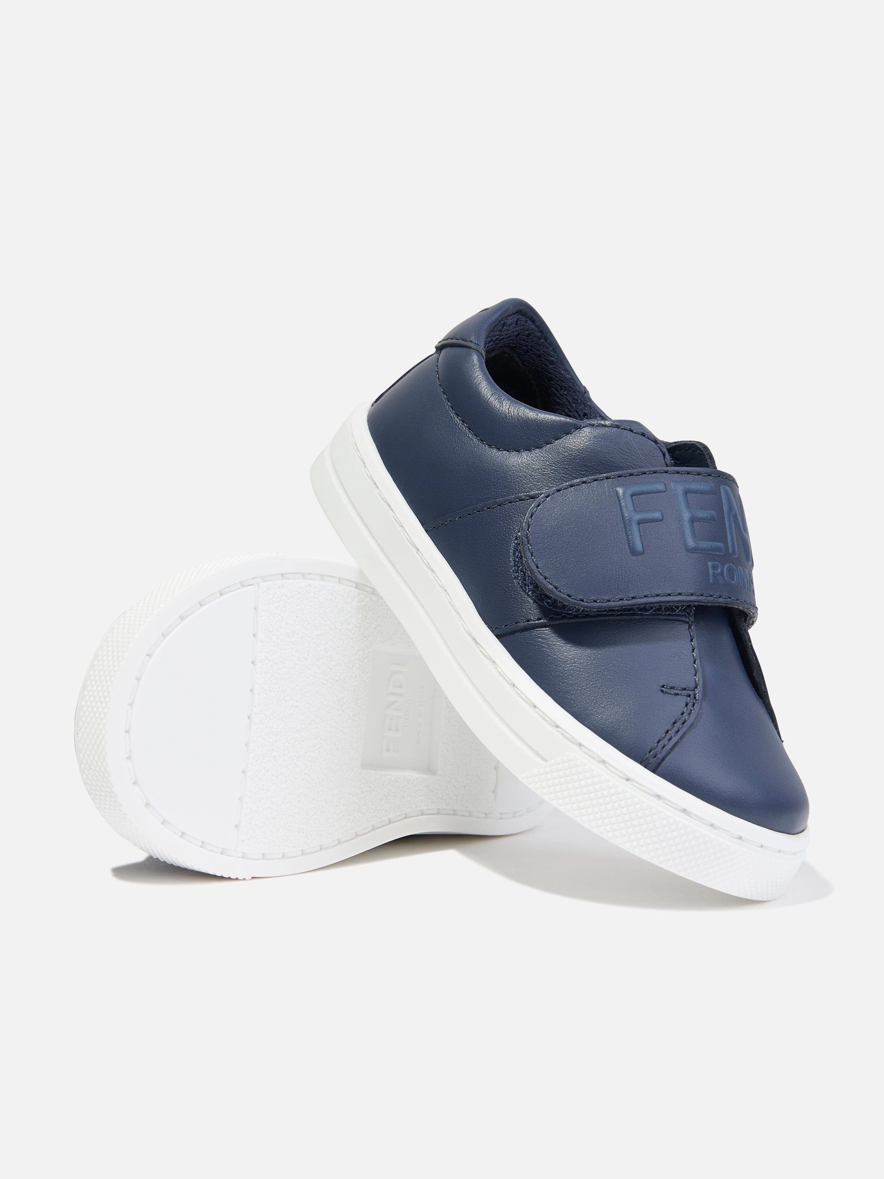 Unlock The Offer, Unmatched Performance Fendi Kids Leather Logo Trainers in Navy