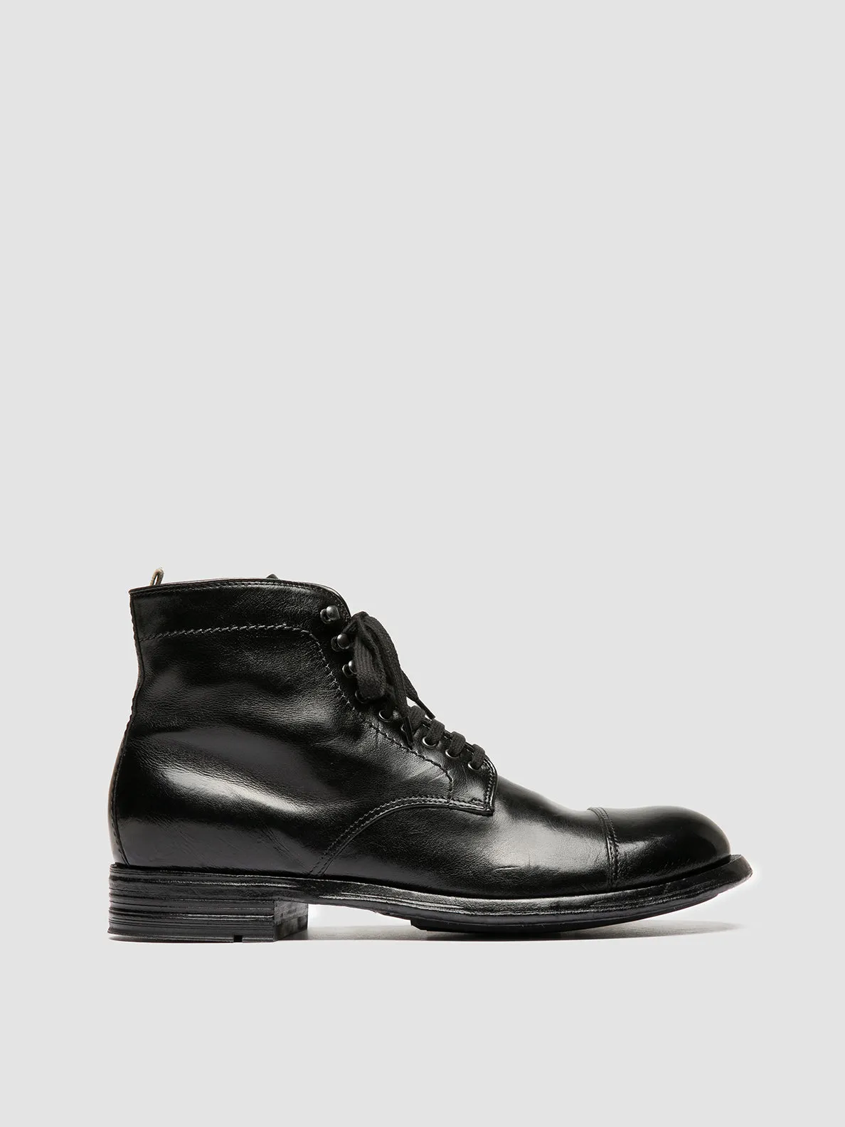 ADMIRAL 010 - Black Leather Lace-up Boots