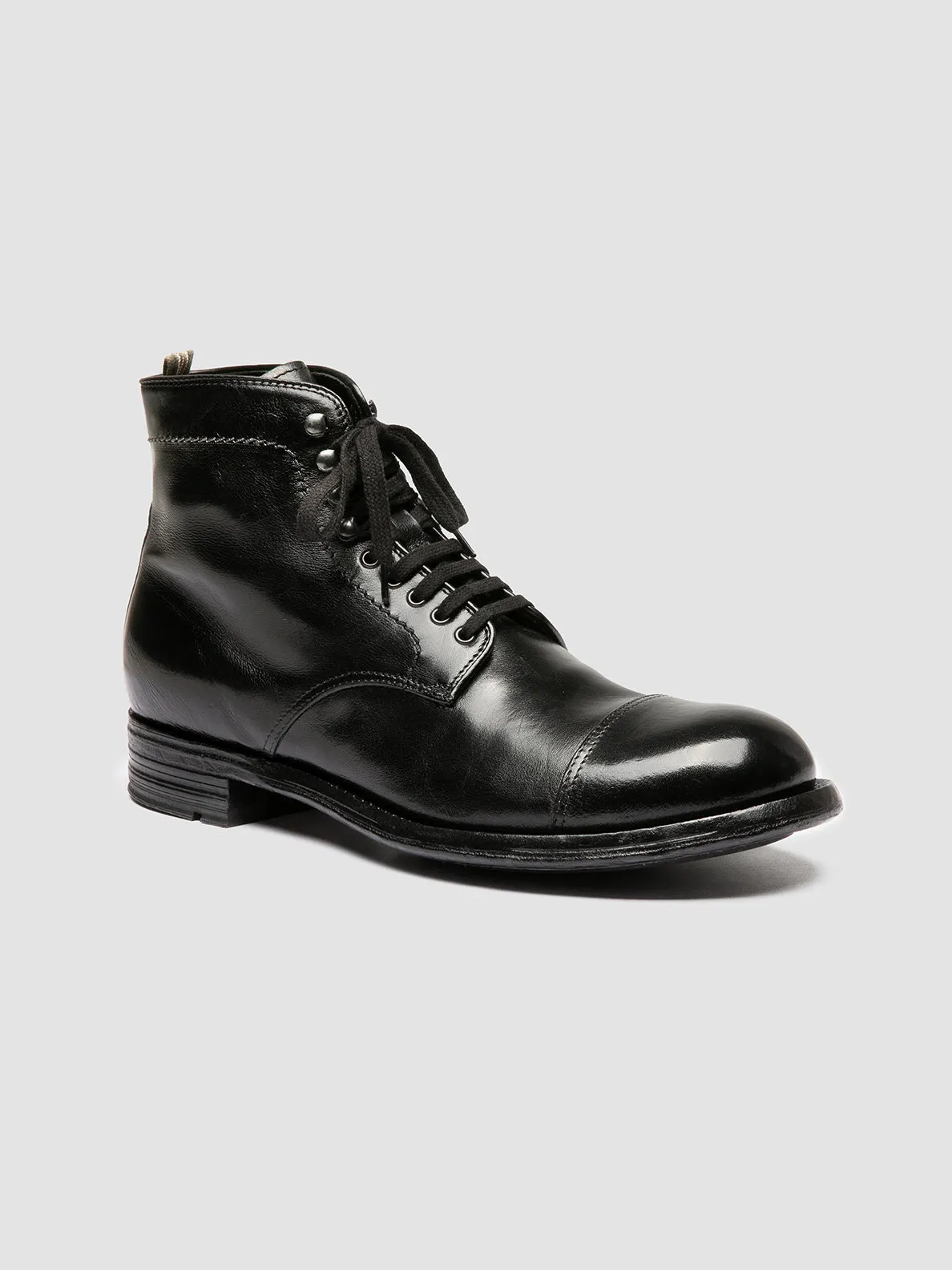 ADMIRAL 010 - Black Leather Lace-up Boots