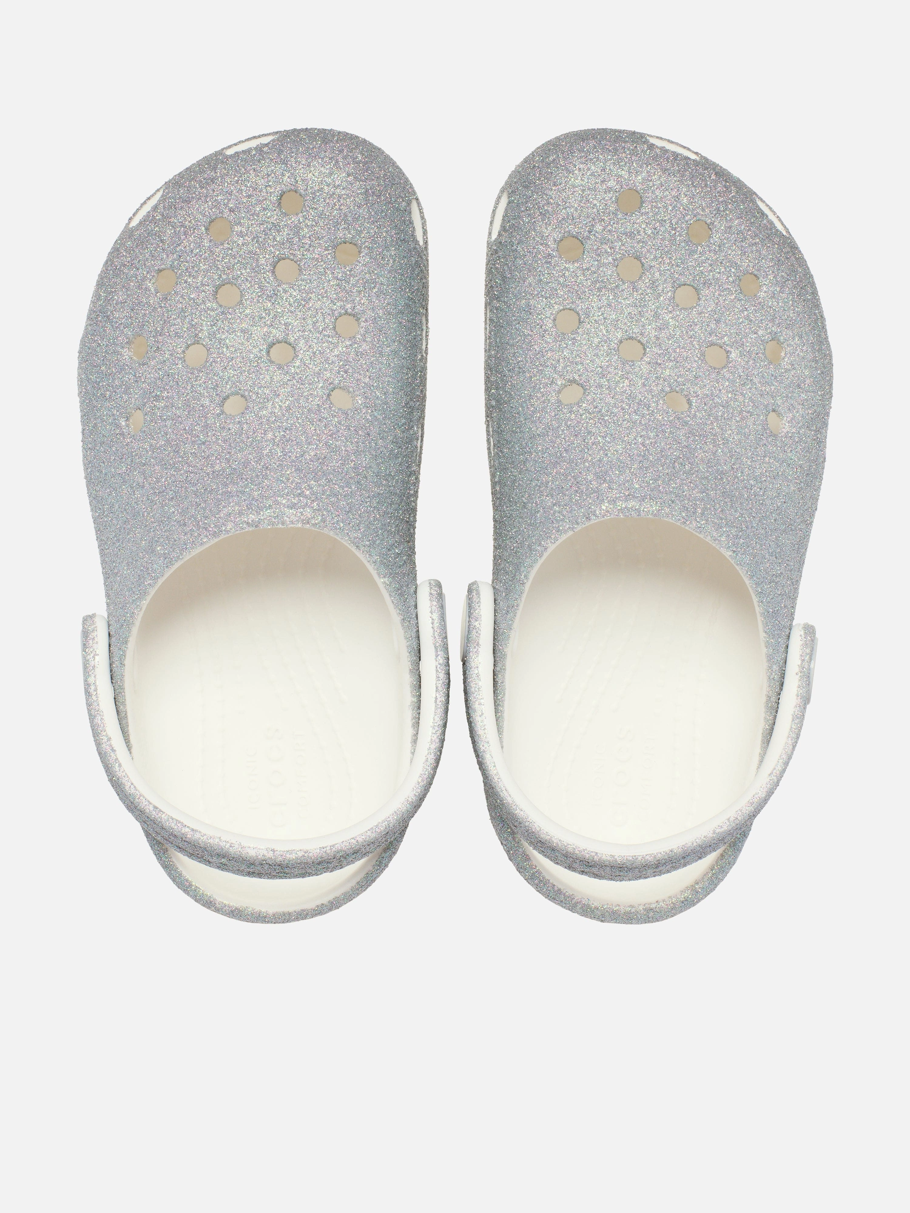 Girls Classic Iridescent Glitter Clog in White Professional