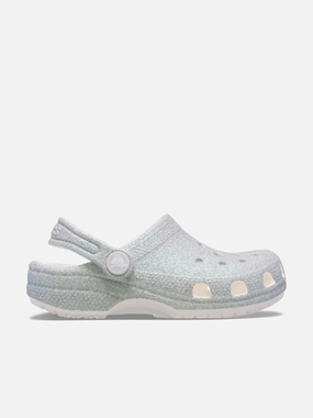 Authenticity Traceability Girls Classic Iridescent Glitter Clog in White Pound off Sporty, Beige Shoulder Bag With Buckle, Explore The Collection