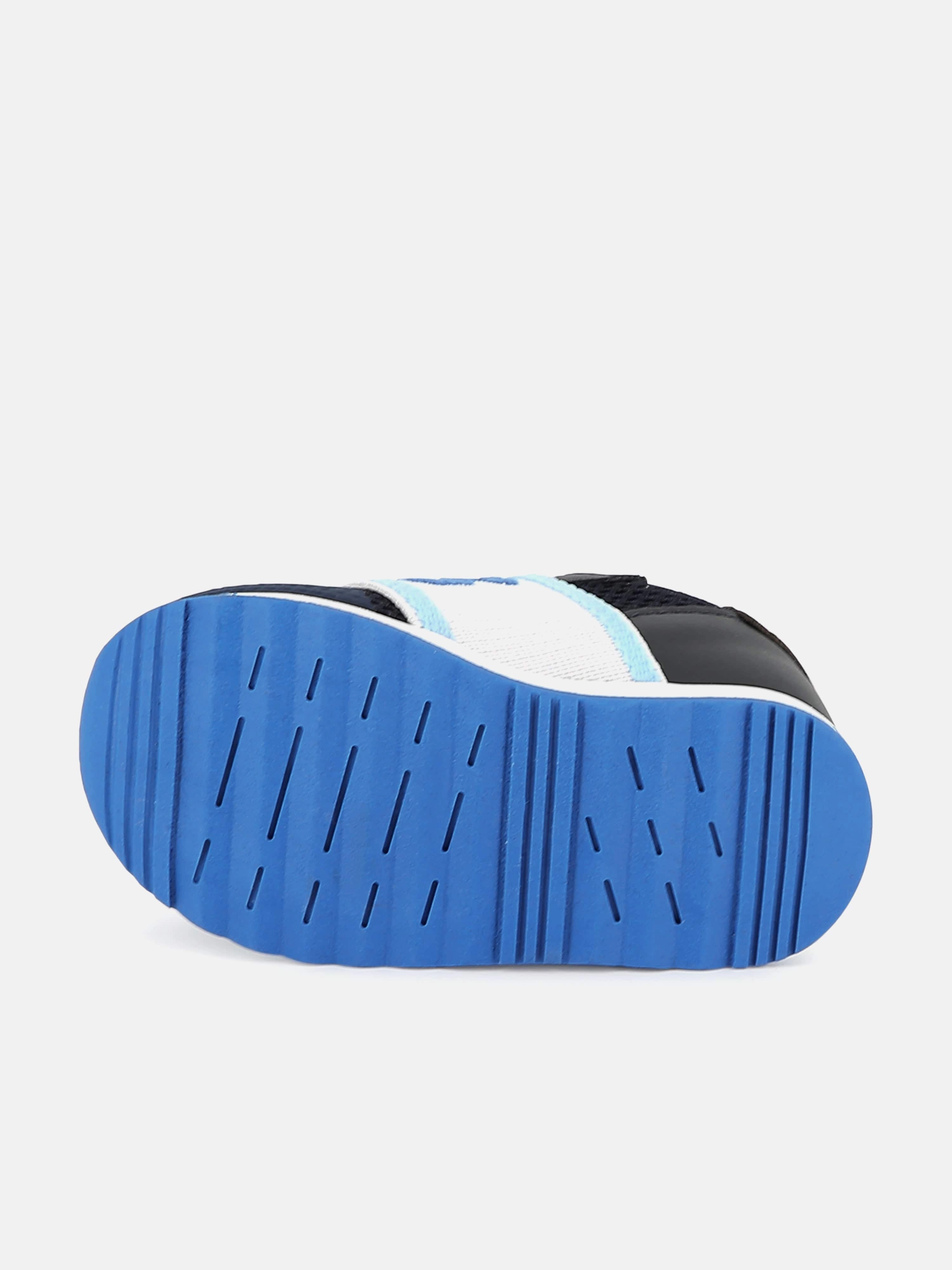 Smooth Finish, Faux Leather BOSS Boys Logo Trainers in Navy