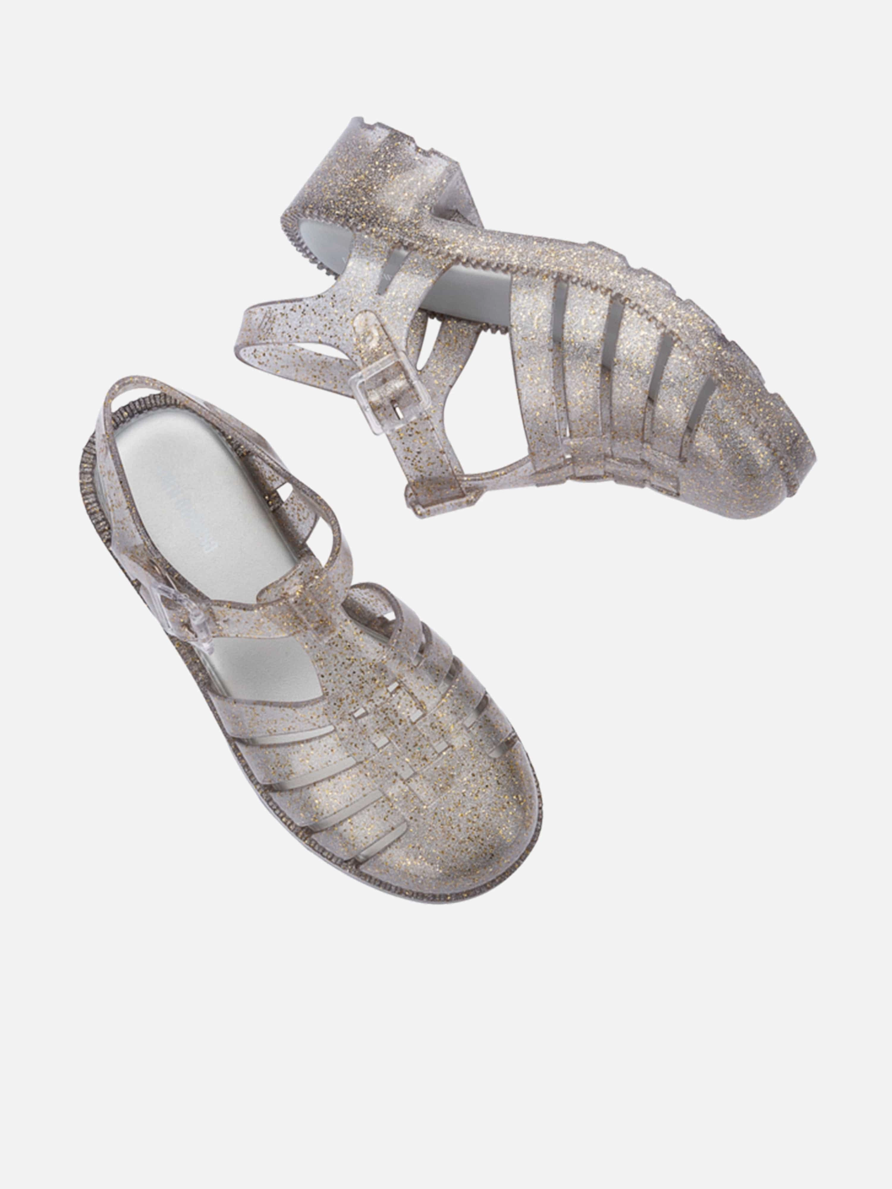 Girls Possession Heel Sandals in Silver Patent Leather, Cotton