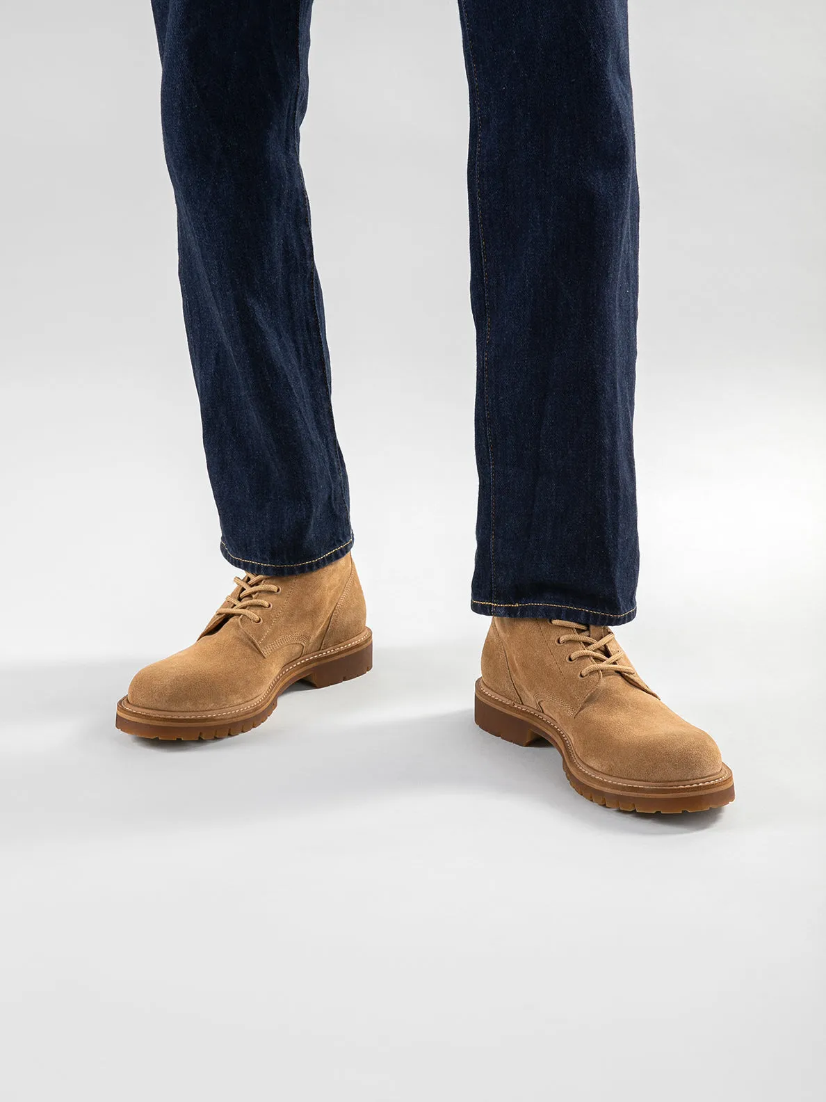 BOSS 002 - Light Brown Suede and Leather Lace Up Boots