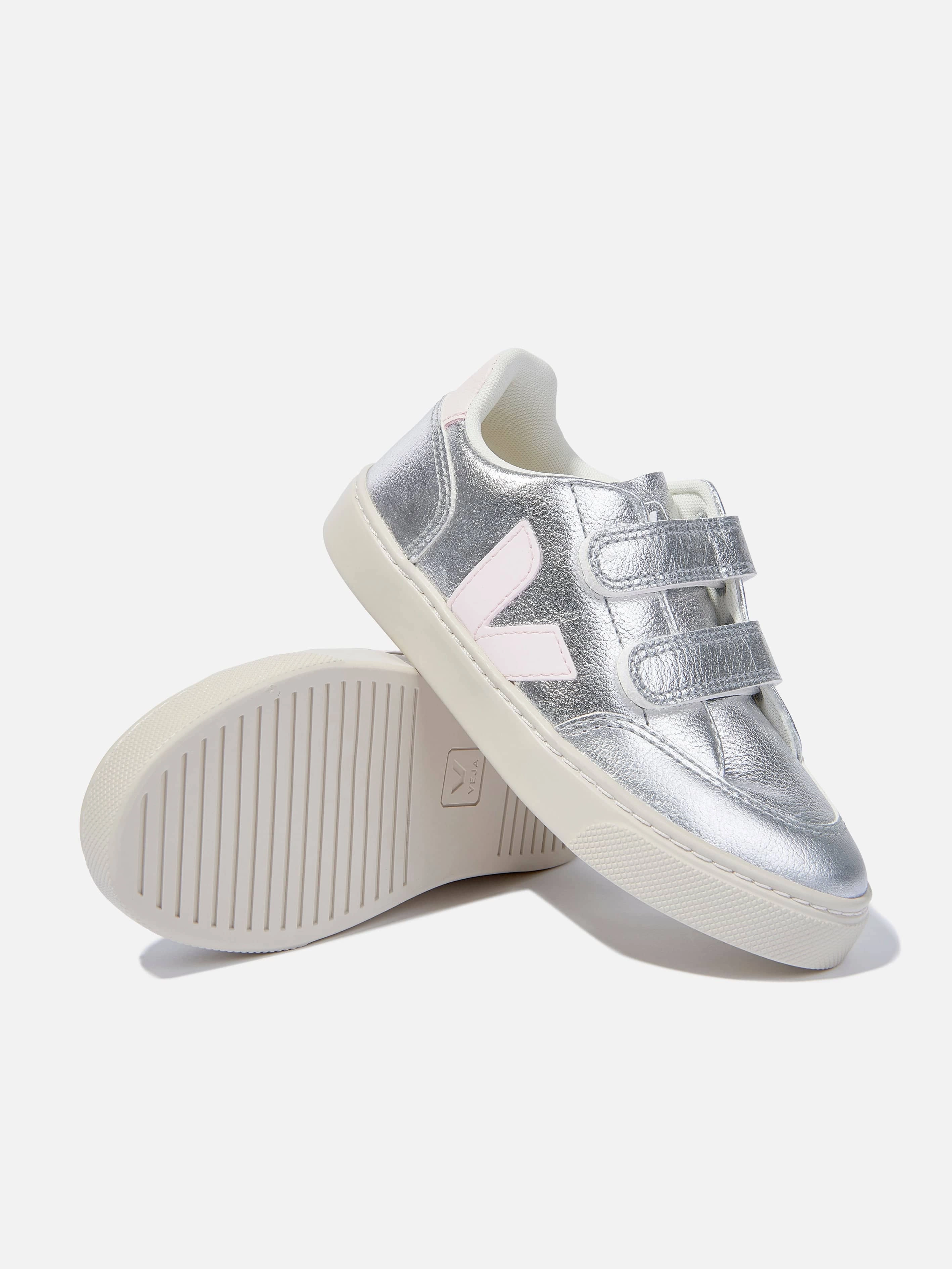 Suede Veja Kids ChromeFree Leather V-12 Trainers in Silver