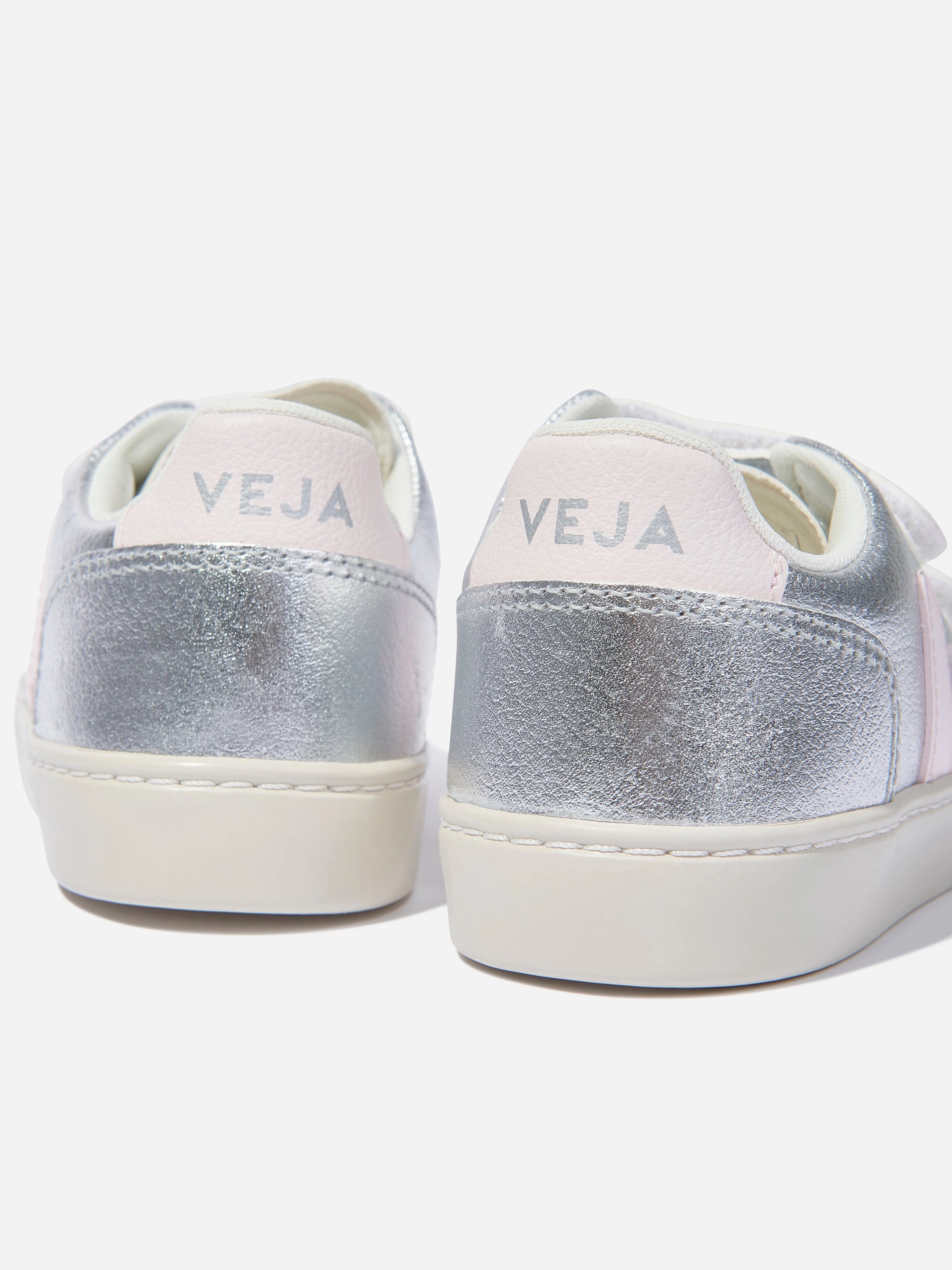 Designer Veja Kids ChromeFree Leather V-12 Trainers in Silver