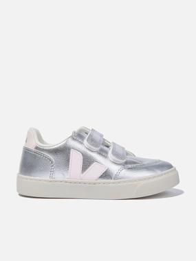 Made For The Modern Life Branded Veja Kids ChromeFree Leather V-12 Trainers in Silver New product launch
