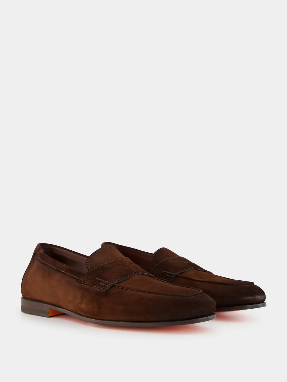 Brown Suede Penny Loafers