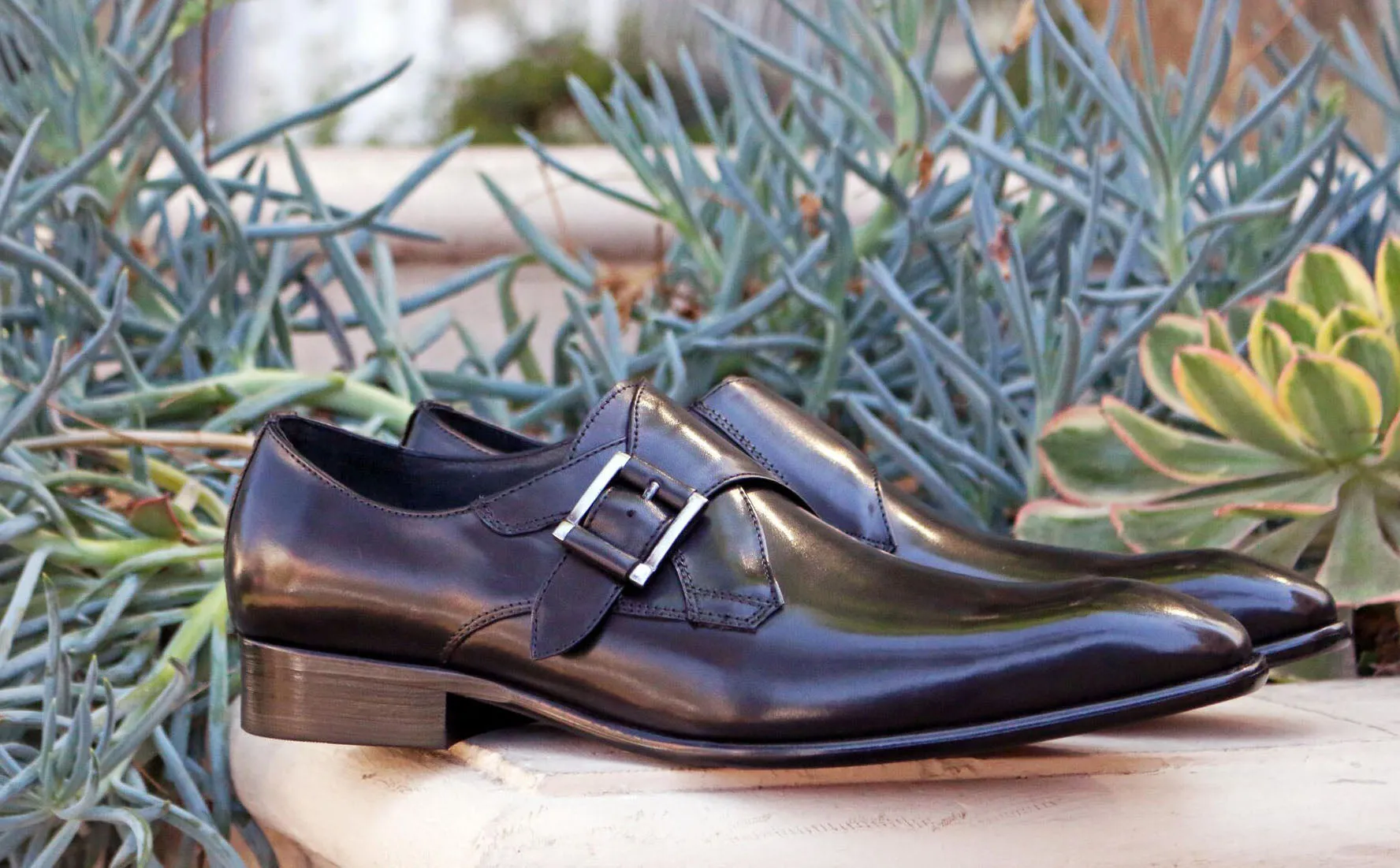 Burnished Calfskin Monkstrap Black