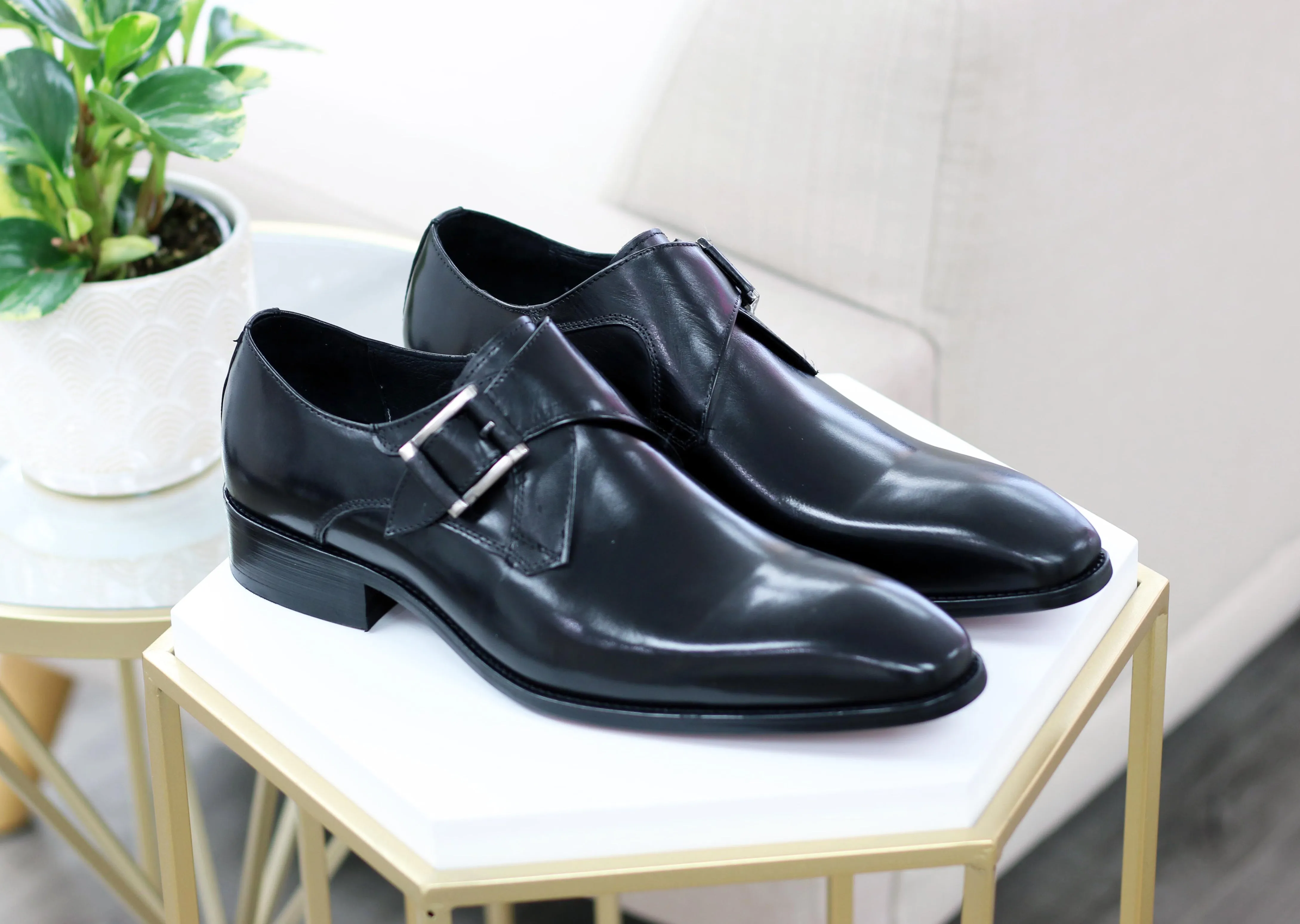 Burnished Calfskin Monkstrap Black