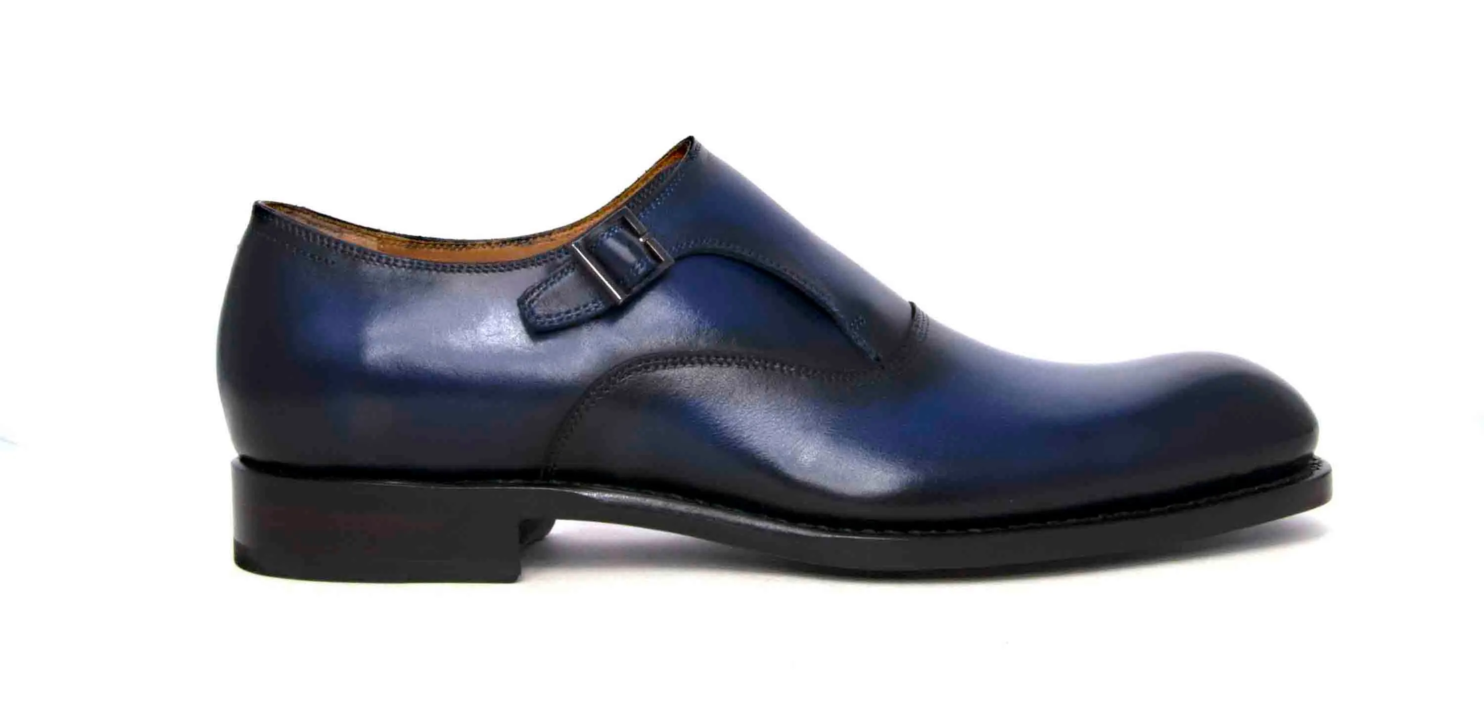 Burnished Calfskin "Fred" Monkstrap Navy