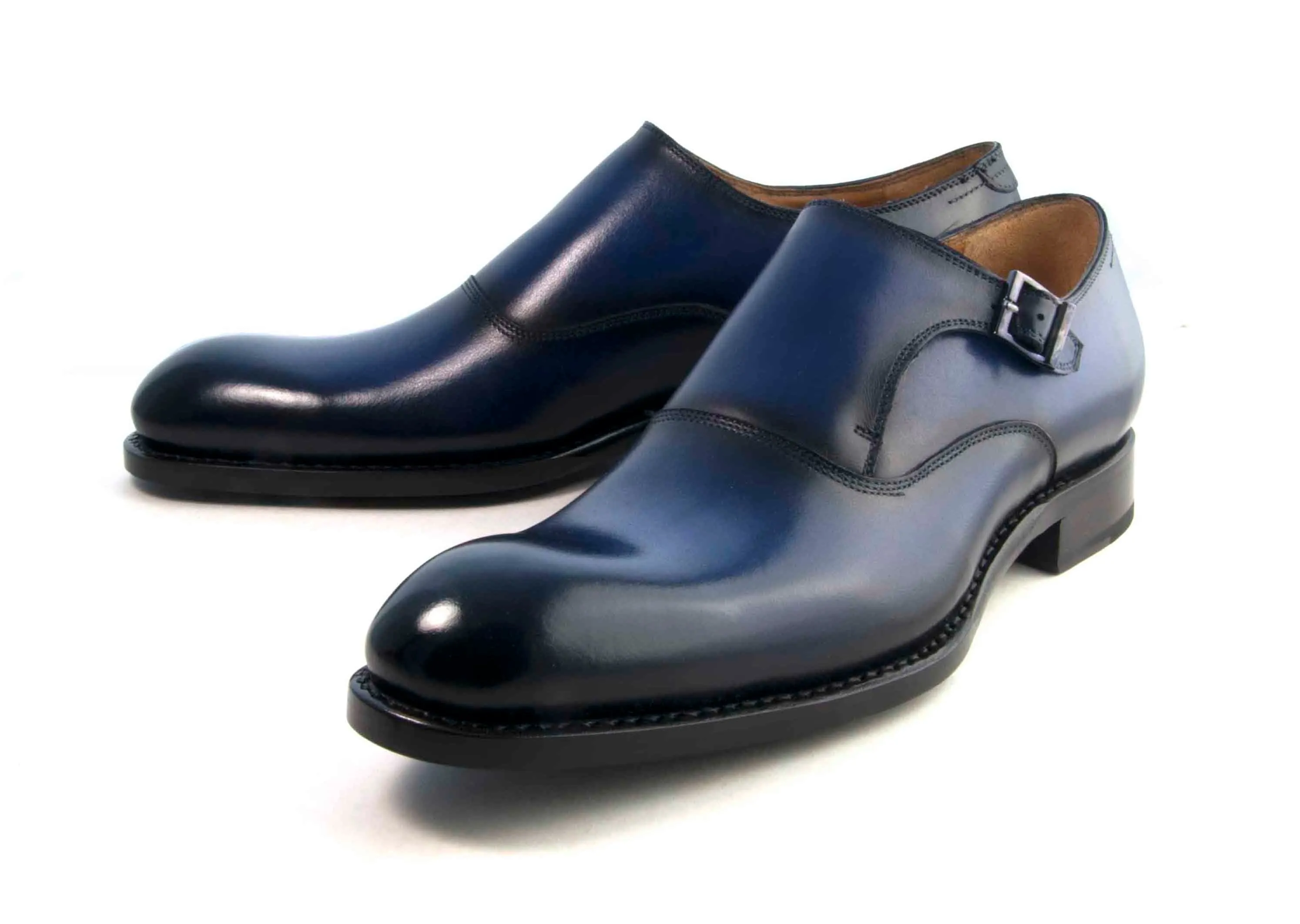 Burnished Calfskin "Fred" Monkstrap Navy