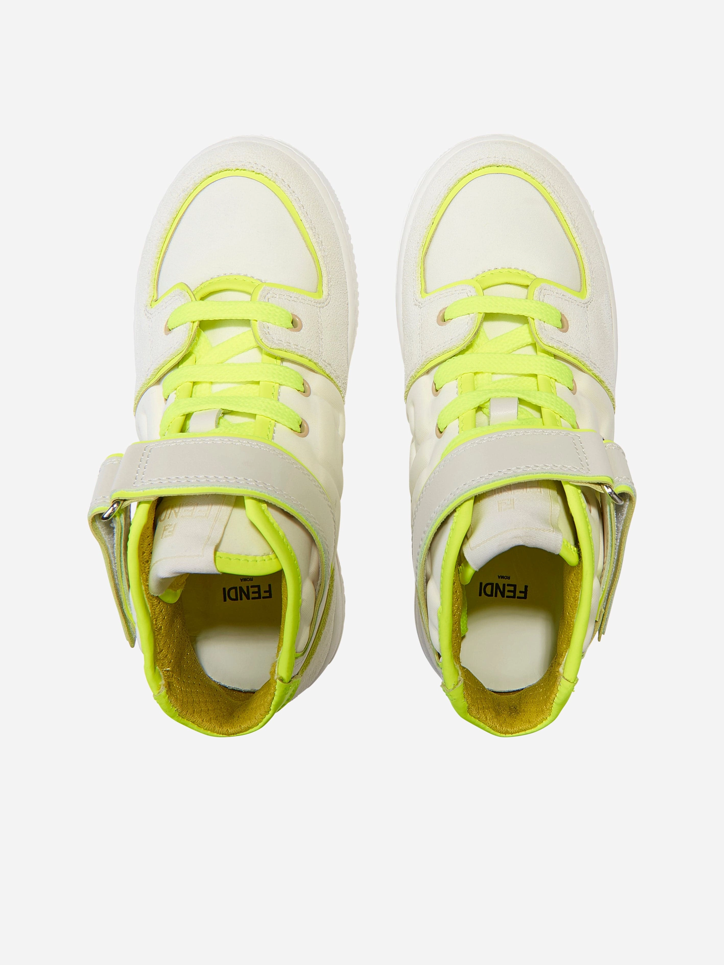 Fendi Kids Leather Logo Trainers in Ivory Adjustable Strap