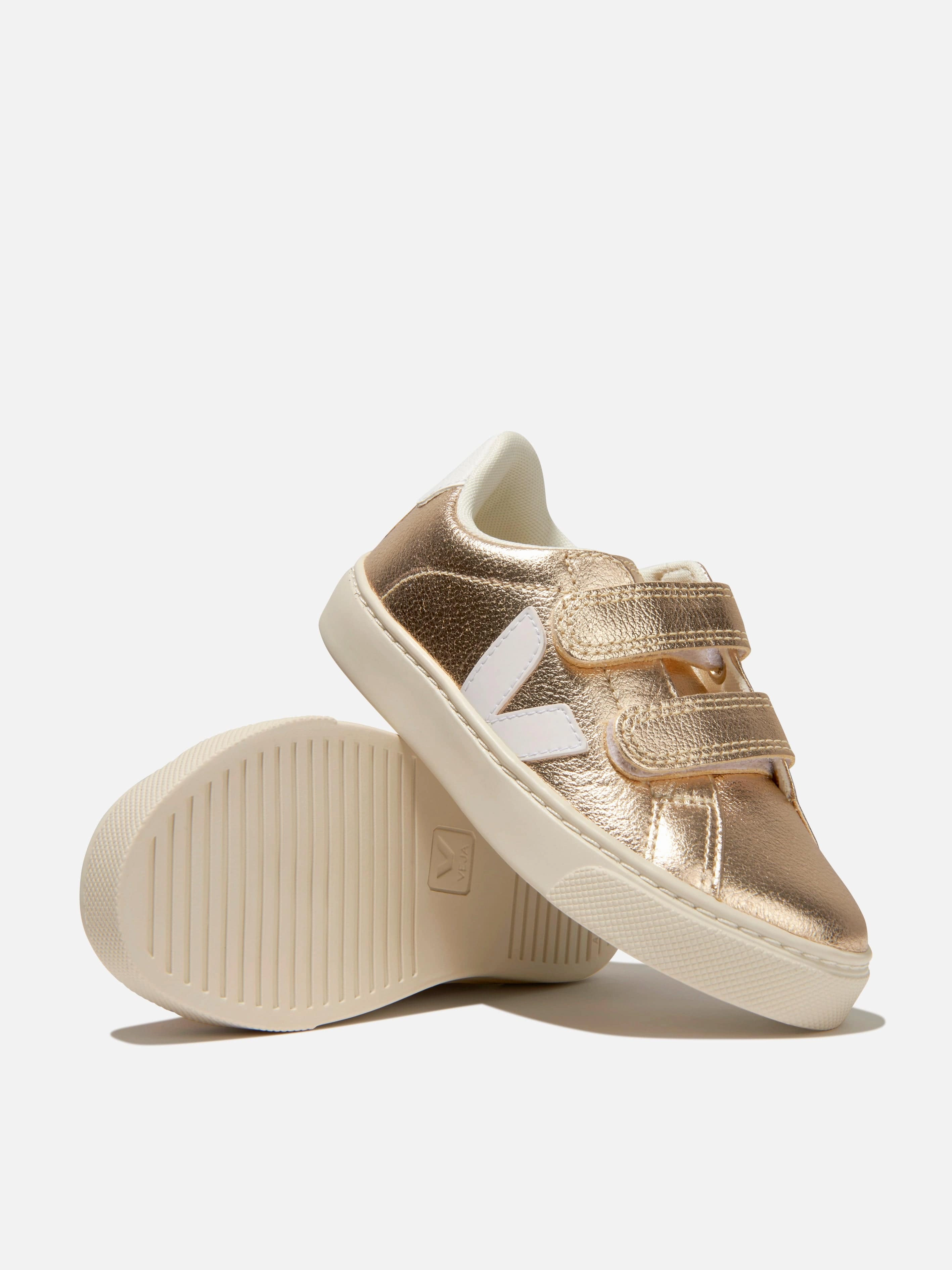 Check It Out Veja Girls ChromeFree Leather Esplar Trainers in Gold Vinyl