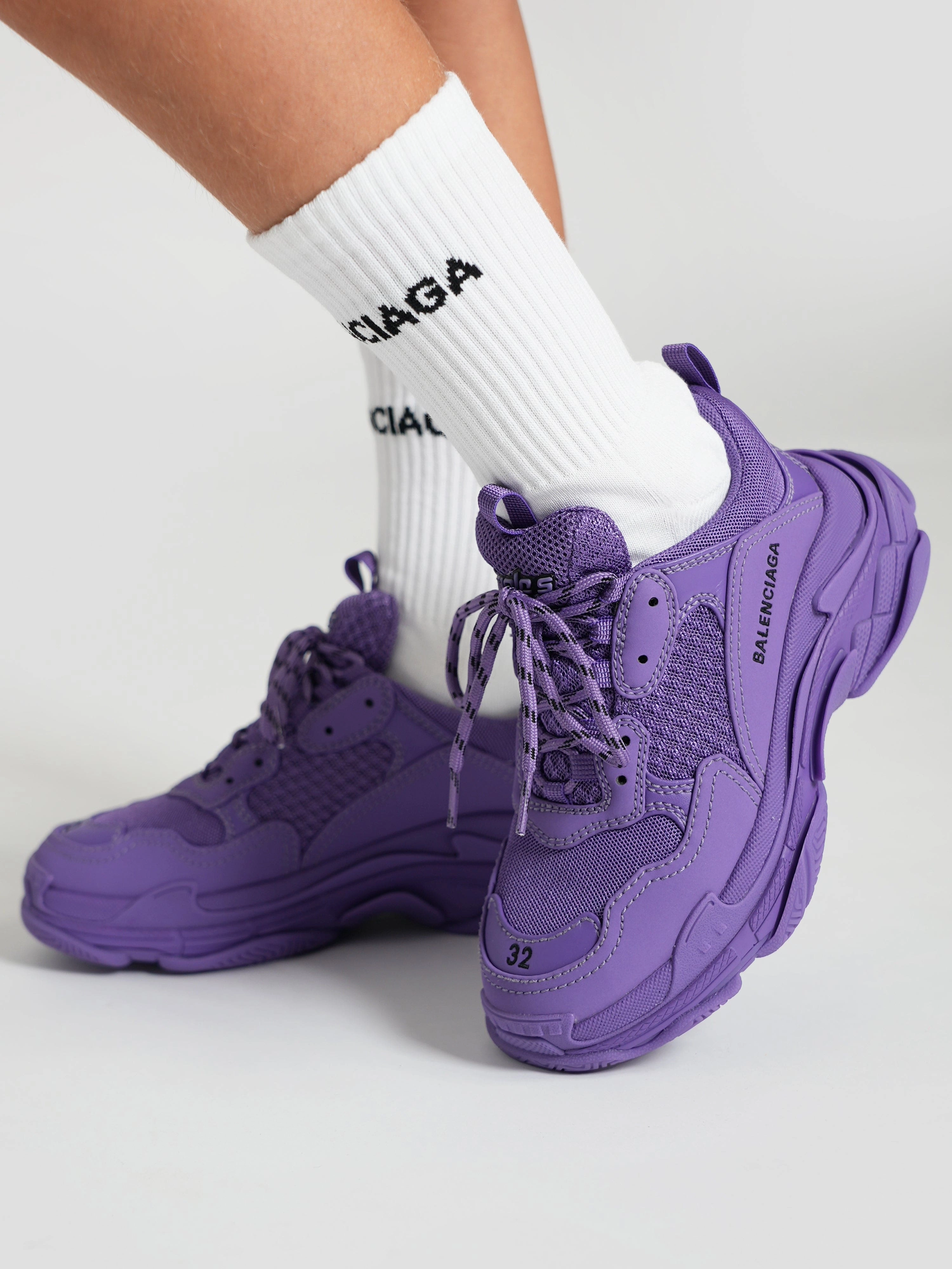 Quick Access Pocket Balenciaga Kids Triple S Trainers in Purple Leather Tote Bag For Work