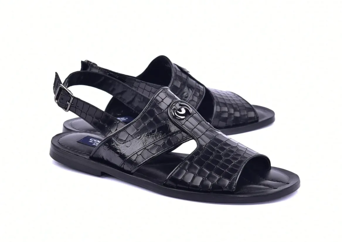 Corrente Crocodile Printed Calfskin Sandal Black