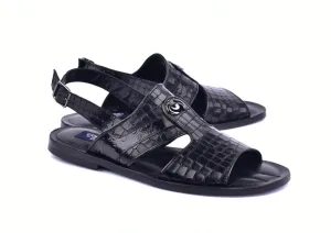 Corrente Crocodile Printed Calfskin Sandal Black