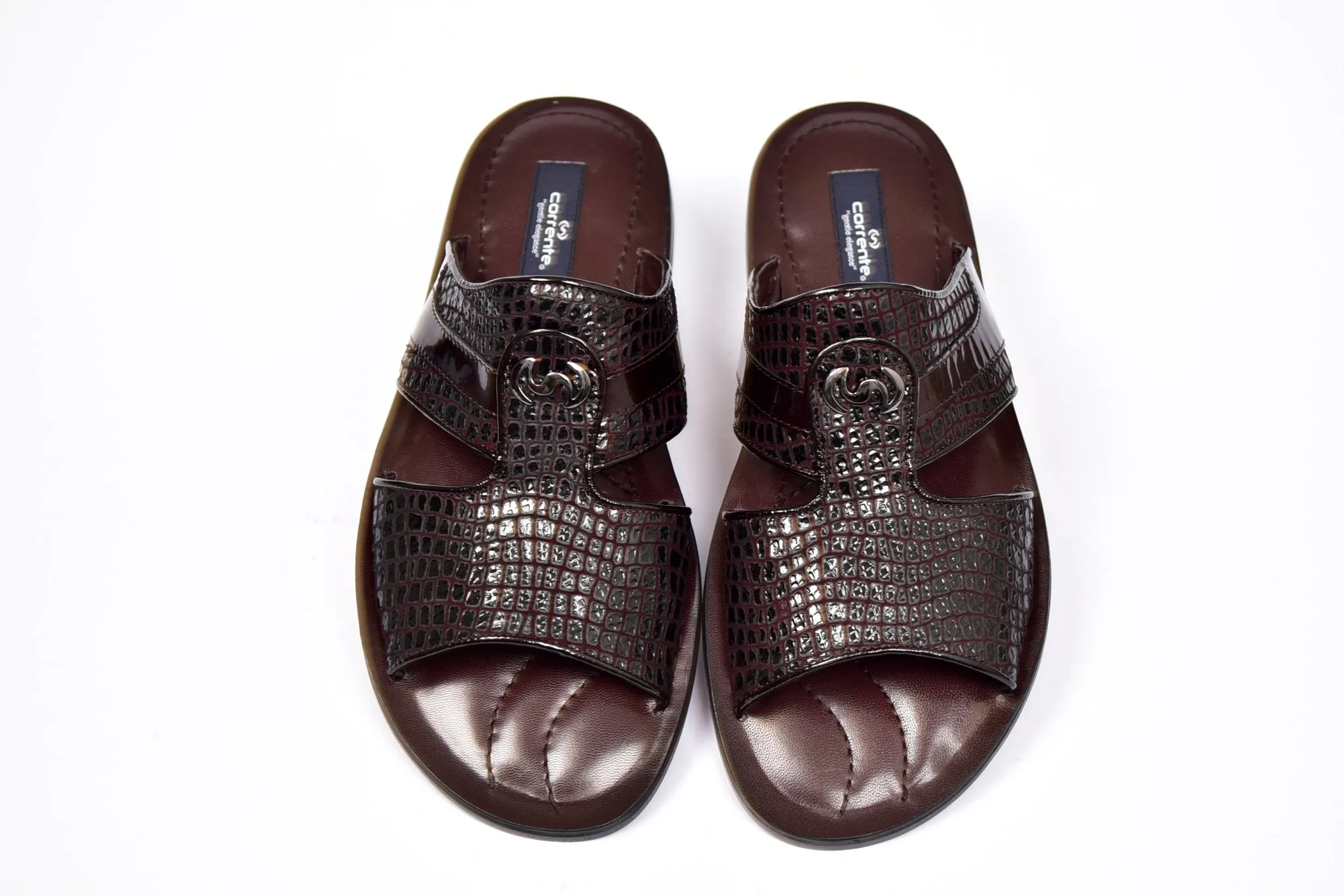 Corrente Crocodile Printed Calfskin Sandal Burgundy