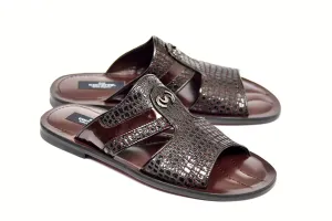 Corrente Crocodile Printed Calfskin Sandal Burgundy