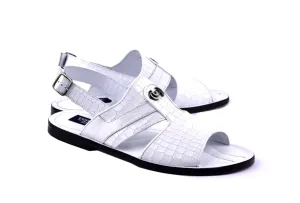 Corrente Crocodile Printed Calfskin Sandal White