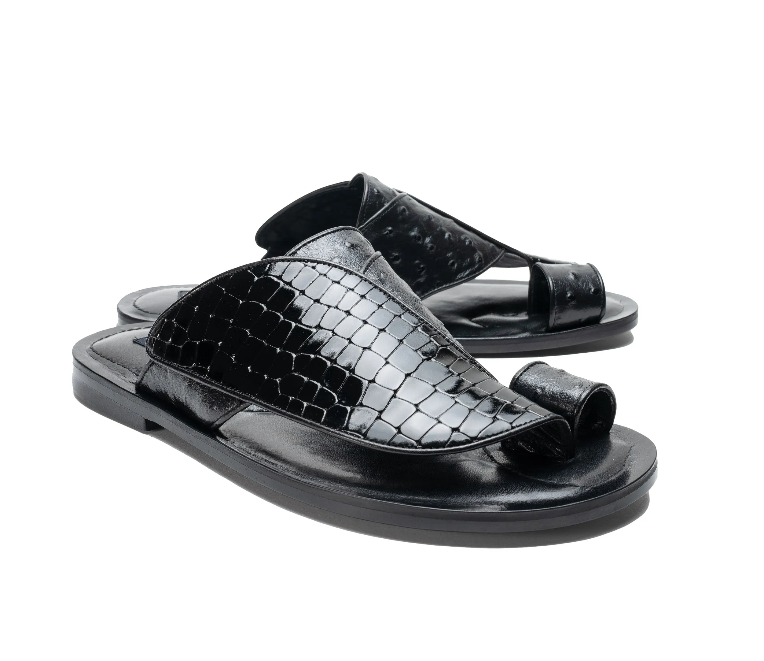 Corrente Exotic Printed Calfskin Sandal Black