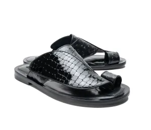Corrente Exotic Printed Calfskin Sandal Black