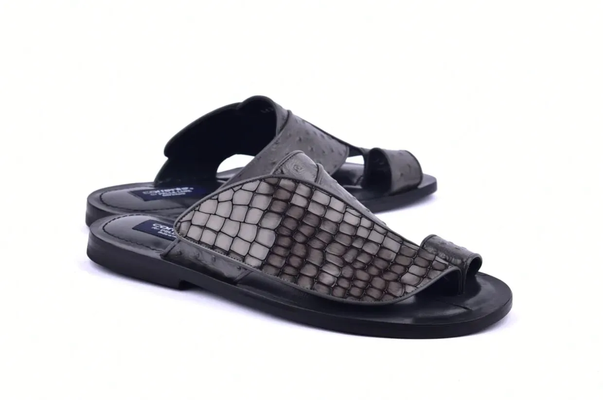 Corrente Exotic Printed Calfskin Sandal Grey