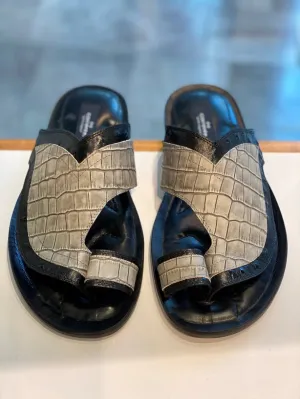 Corrente Exotic Printed Calfskin Sandal Taupe/Black