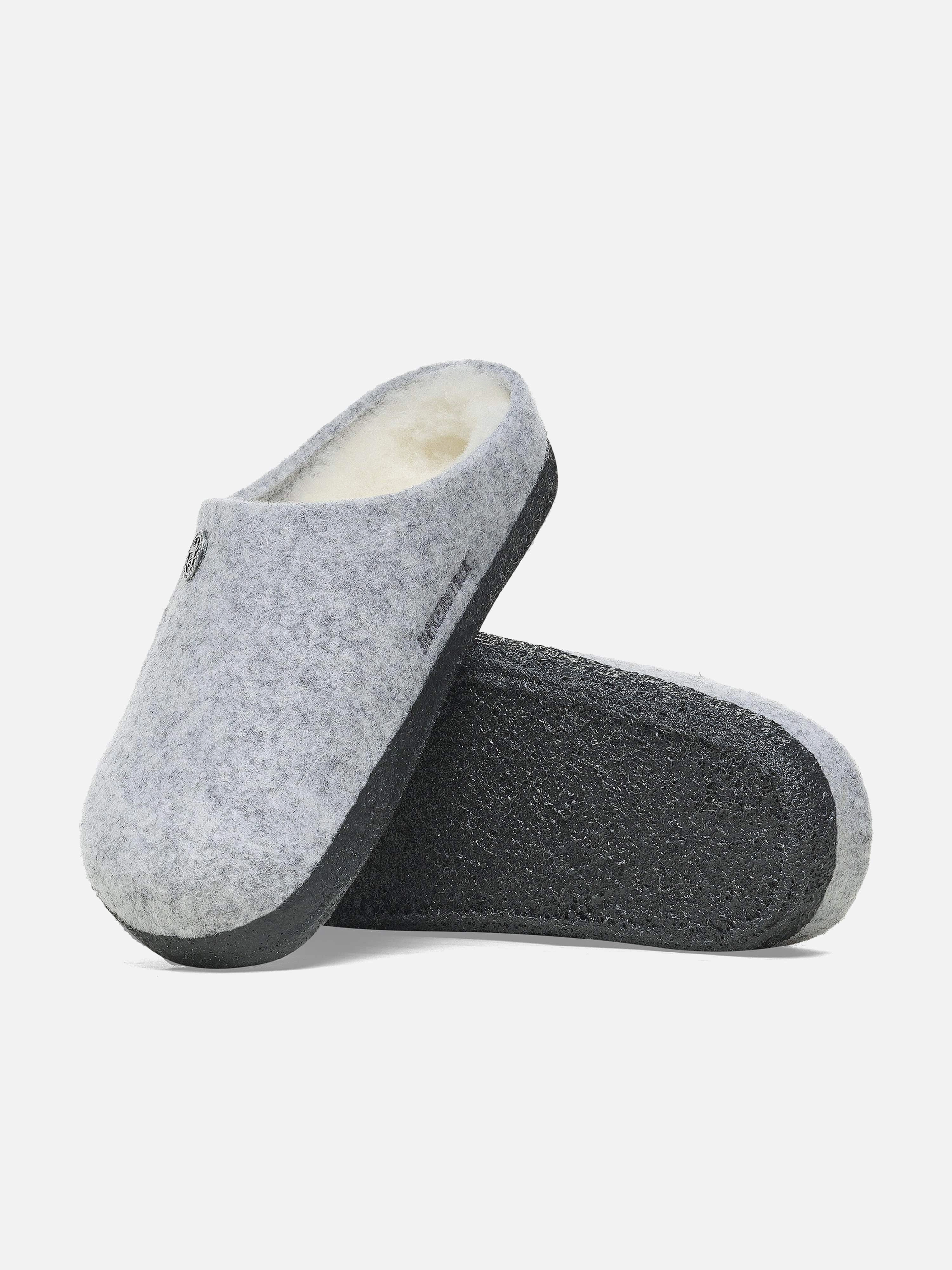 BIRKENSTOCK Boys Zermatt Felt Shearling Slippers in Grey Fold-Over Flap