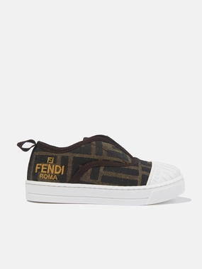 Multi-Purpose Use, Quilted, Trendy Daily Necessity Fendi Kids FF Logo Trainers in Brown Only a Few Left