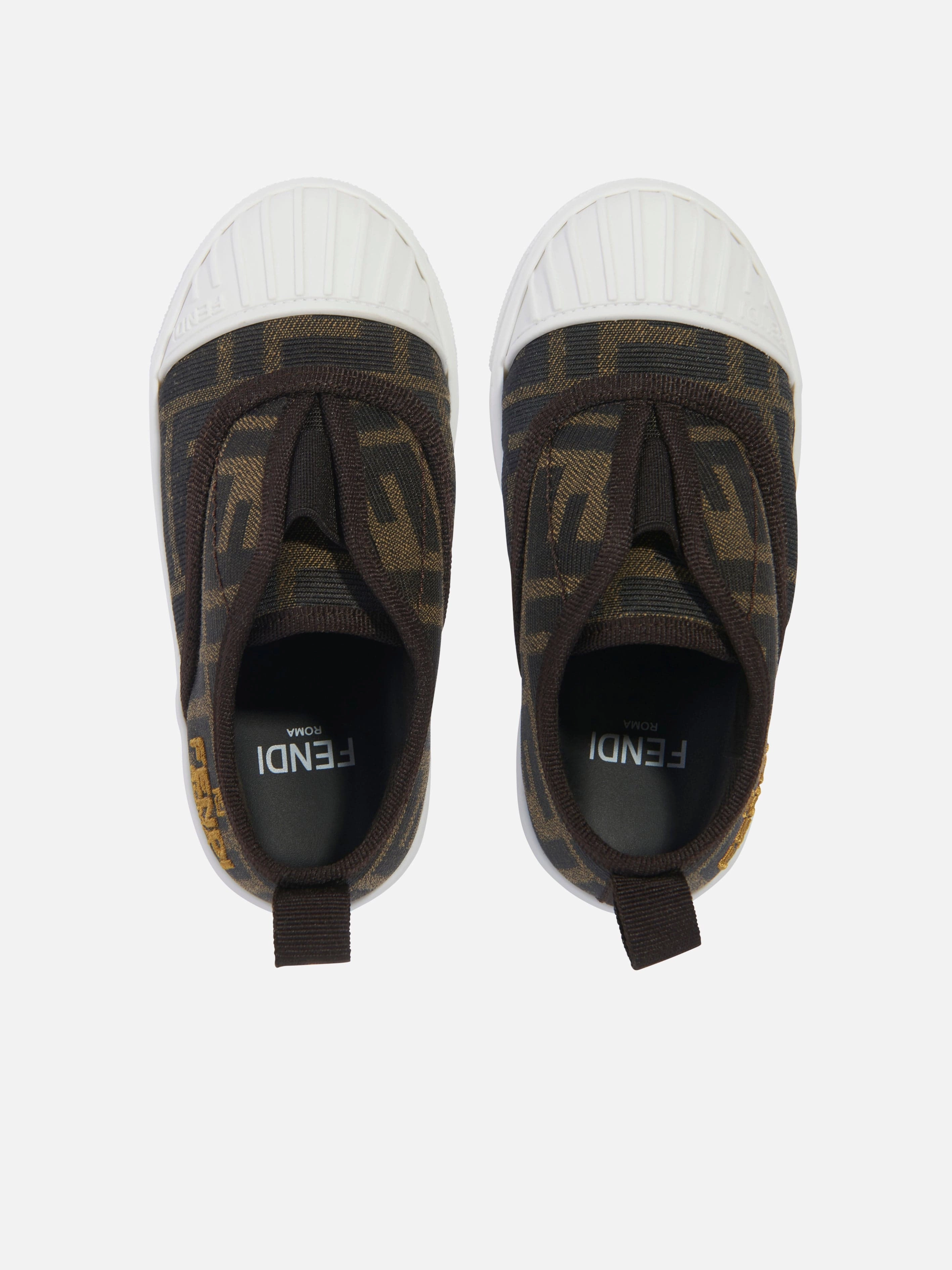 Coated Canvas Fendi Kids FF Logo Trainers in Brown Next-Level Comfort