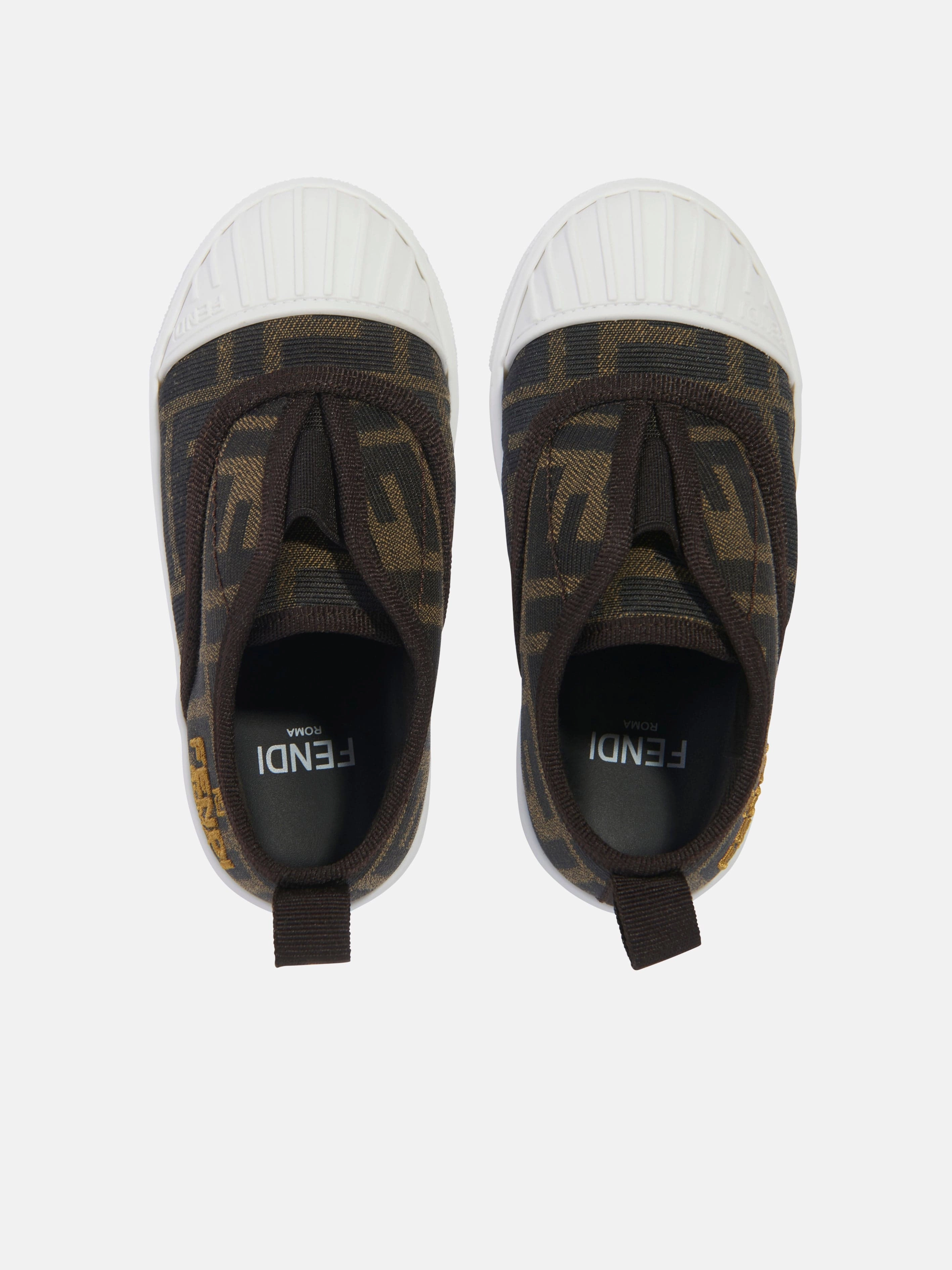 Cotton, Lining, High-End Fendi Kids FF Logo Trainers in Brown