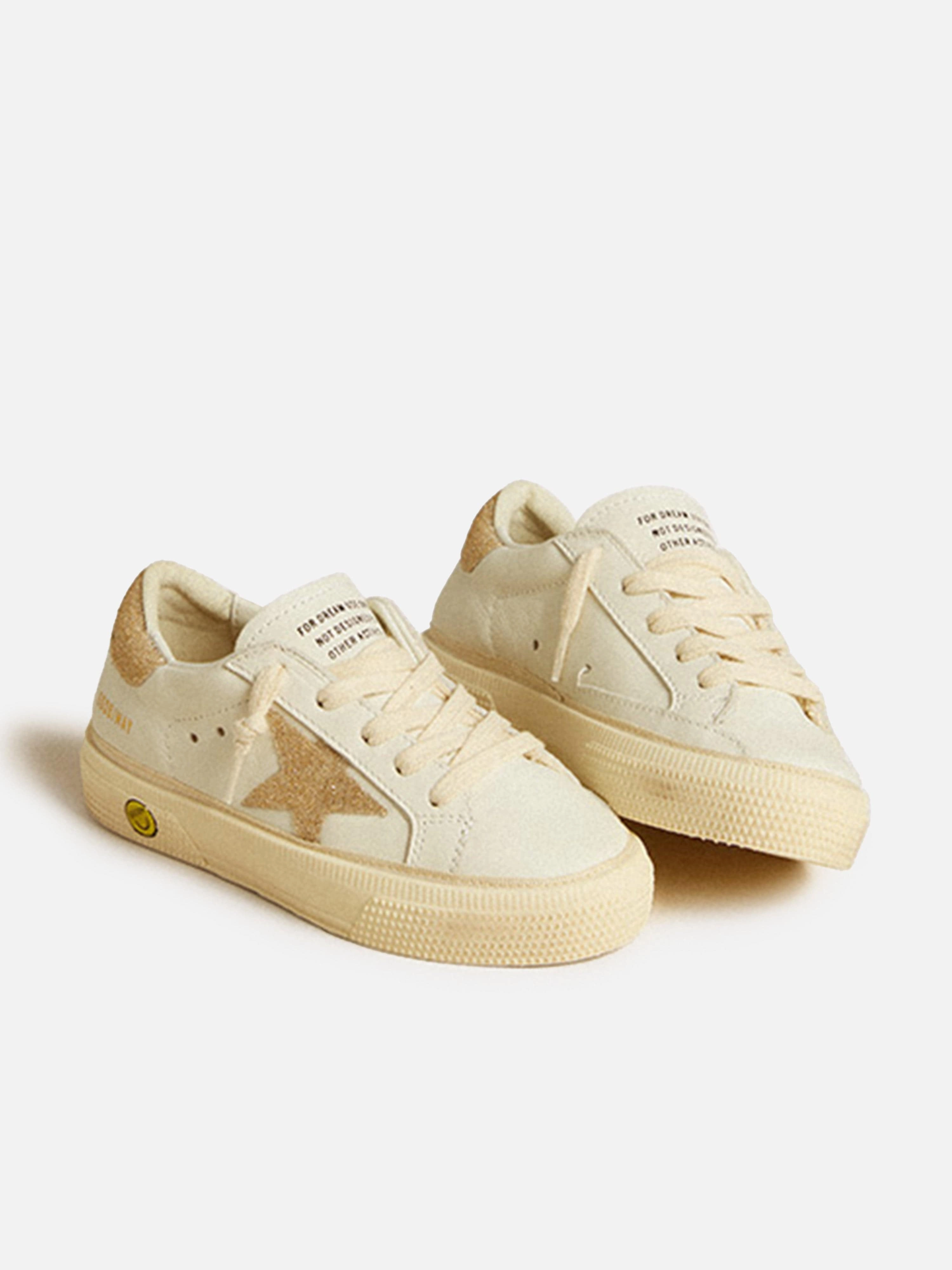 Lightweight Design Girls Leather and Crystal Star May Trainers in White