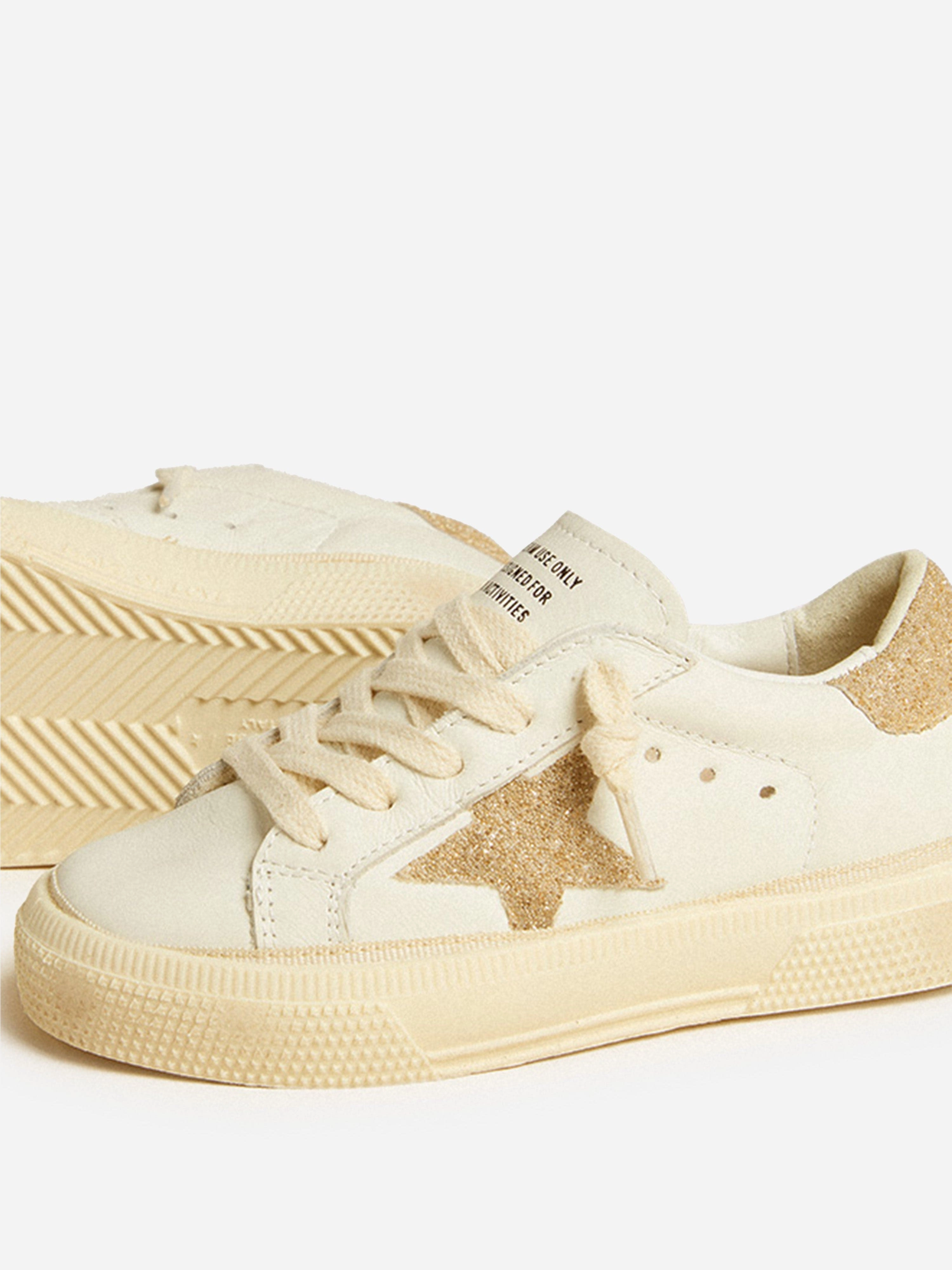 Girls Leather and Crystal Star May Trainers in White Formal, Now Trending