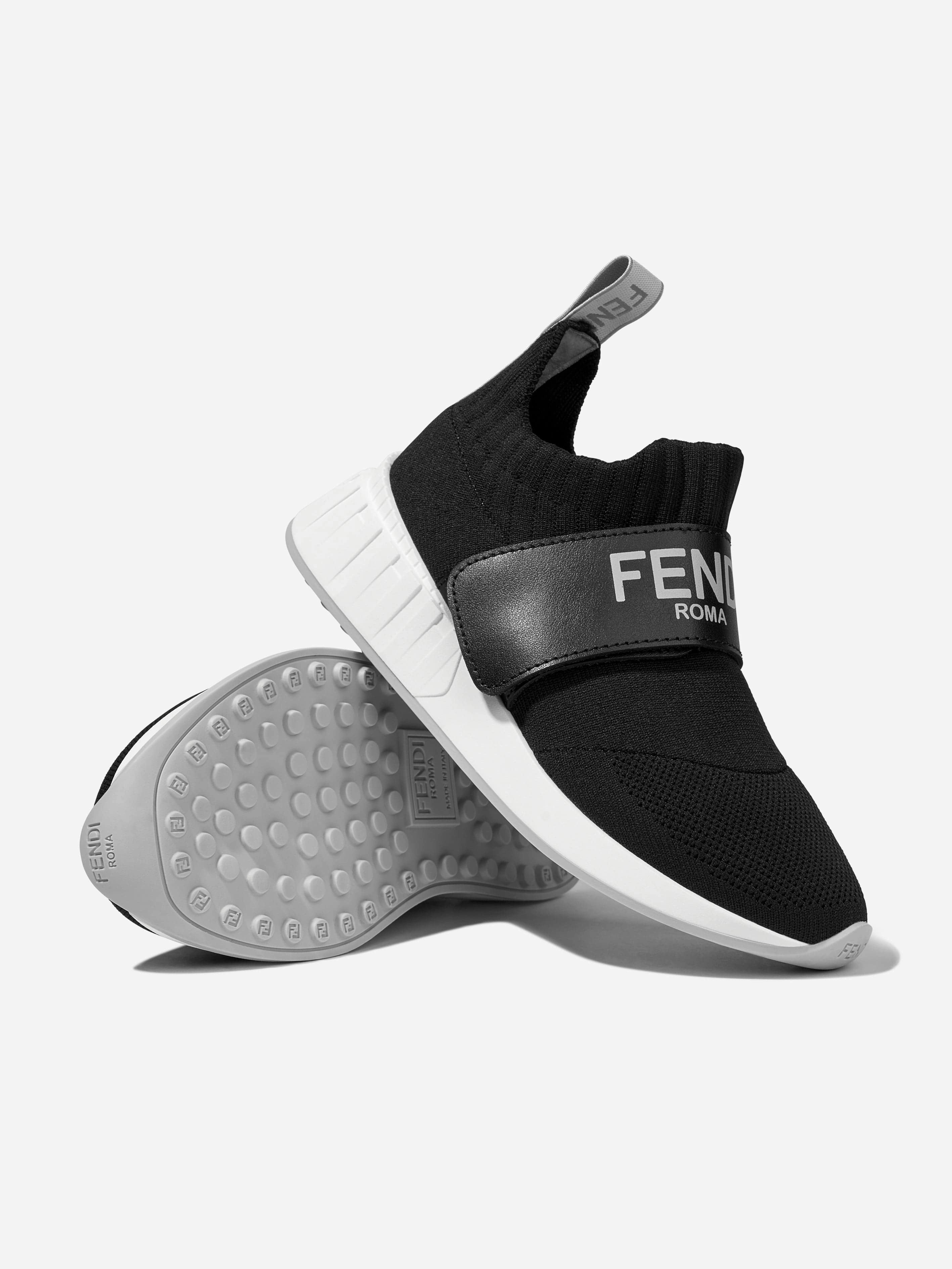 Eco-Friendly Material, For City Or Trail, Buy Smart Fendi Kids Logo Slip On Trainers in Black