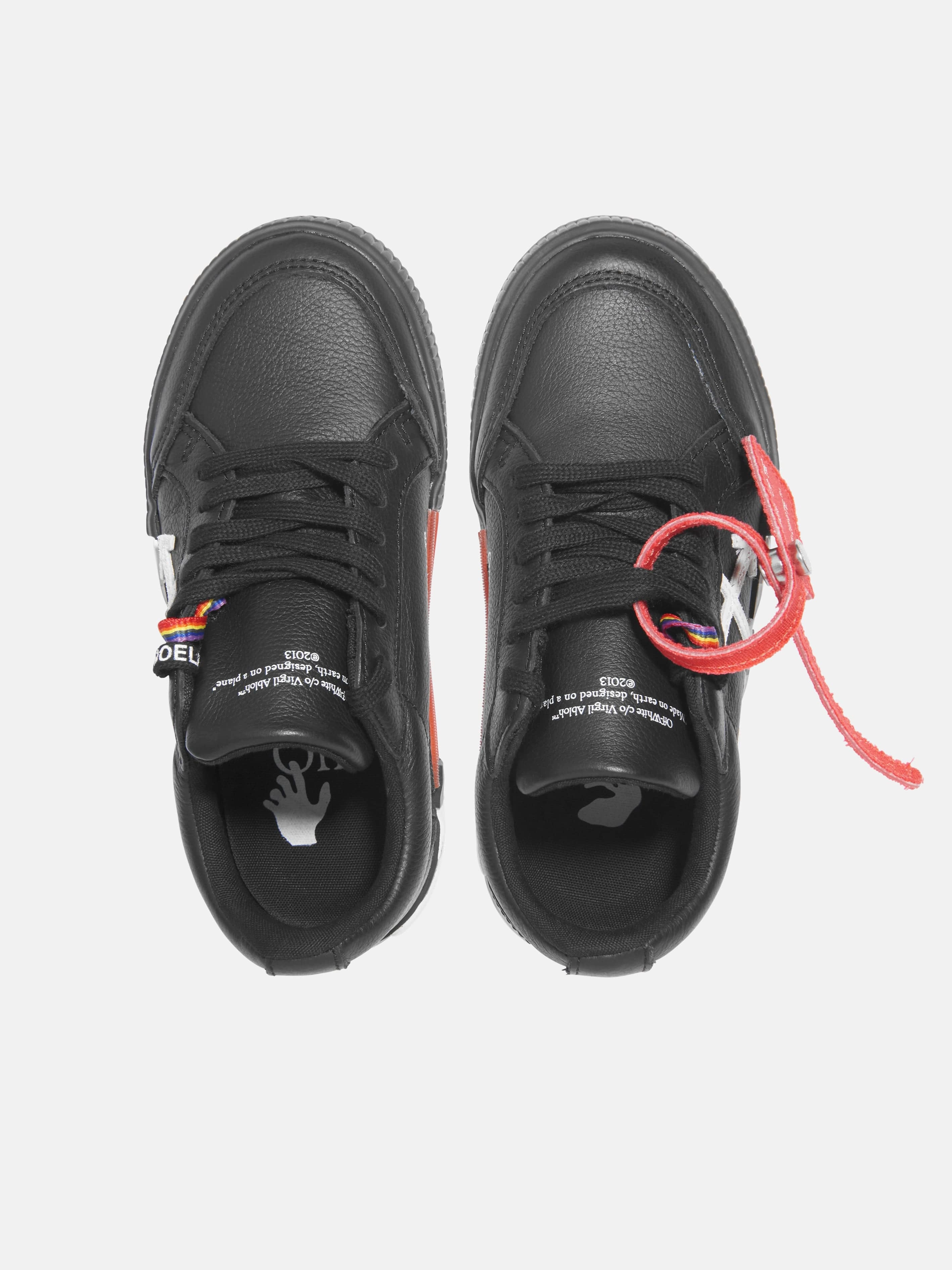 Top Handle Off-White Boys Leather Lace Up Trainers in Black Outfit For The Weekend