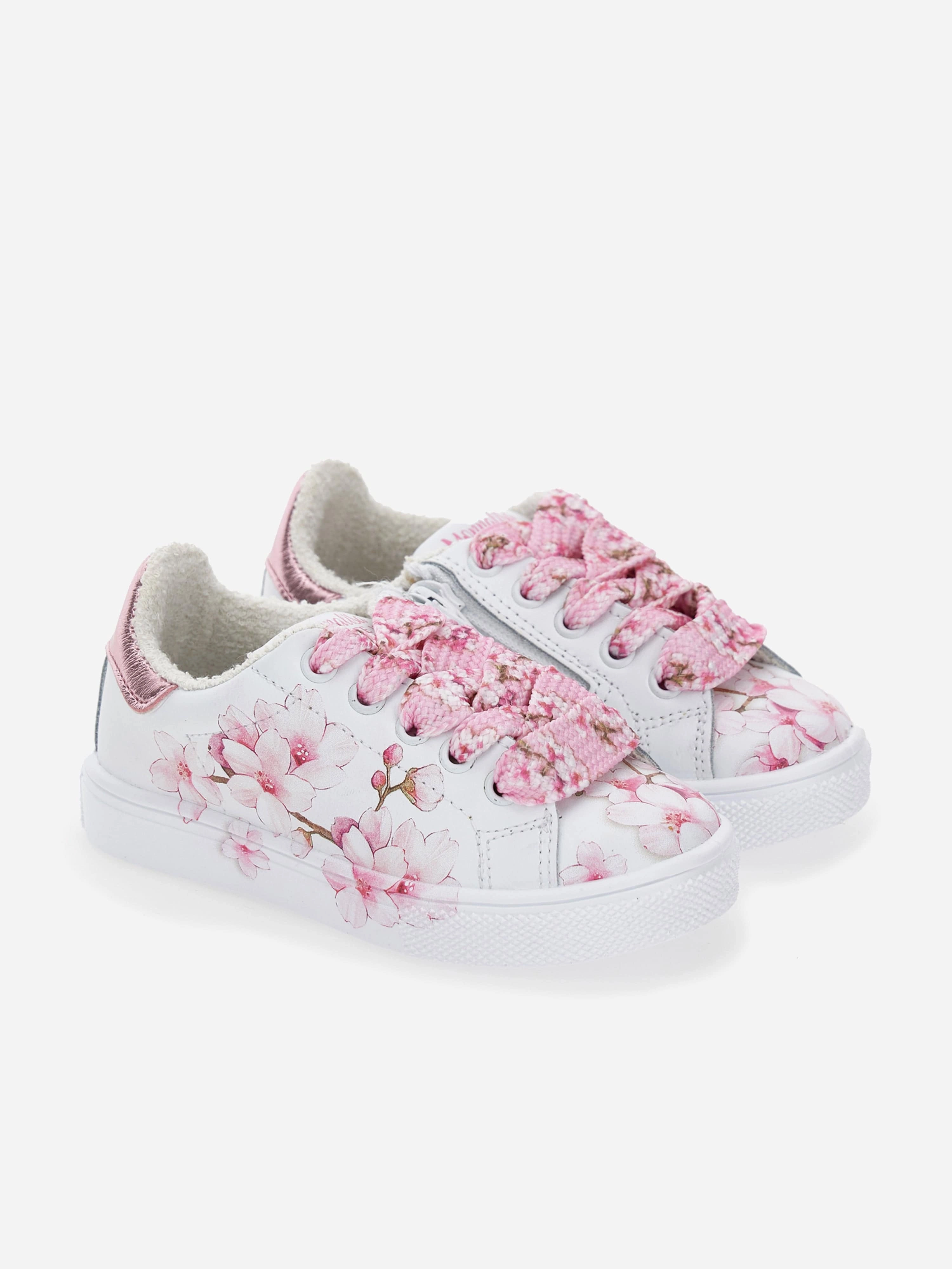 Built With Purpose Girls Leather Peach Blossom Trainers in White