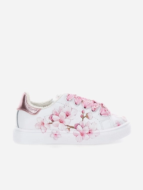 Detachable Strap Girls Leather Peach Blossom Trainers in White Fitness-enhancing discount Only A Few Left