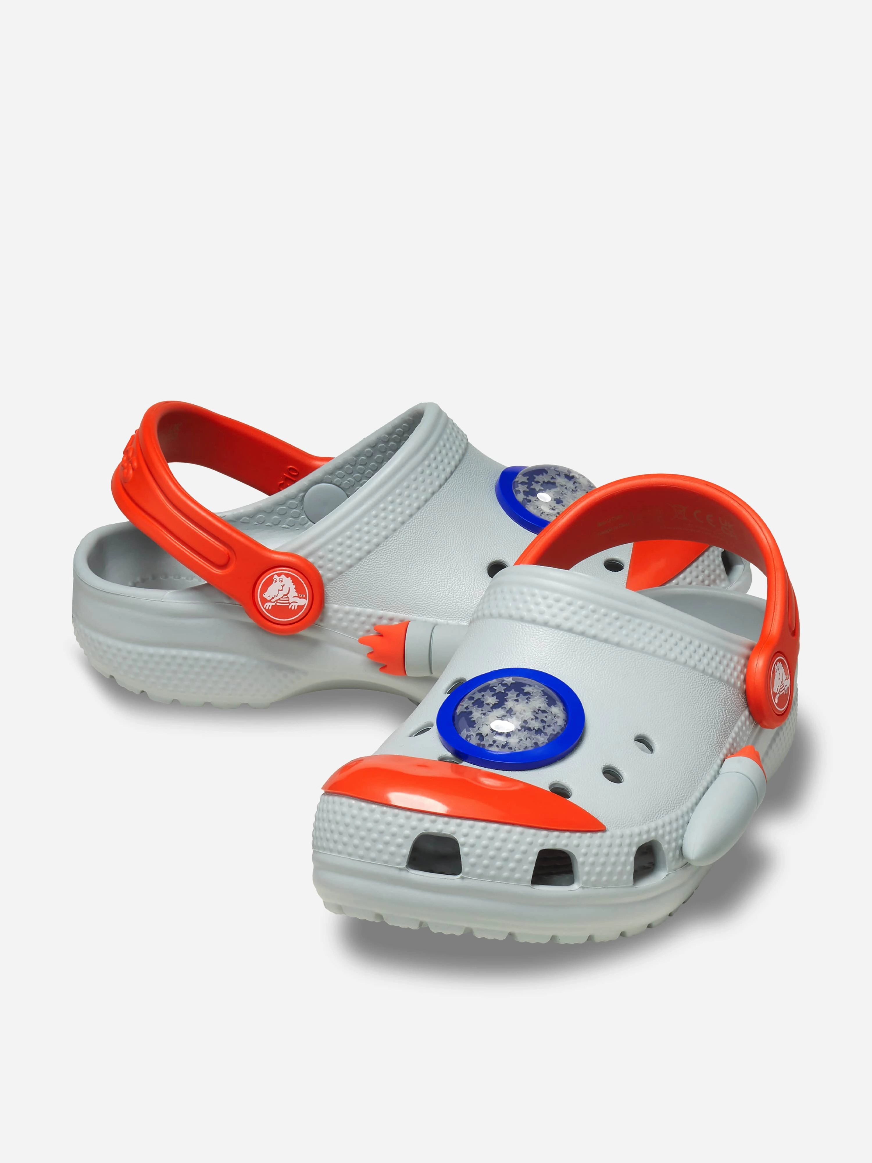 Shop With Confidence Crocs Boys Classic Rocket Ship Clog in Grey All-In-One Design
