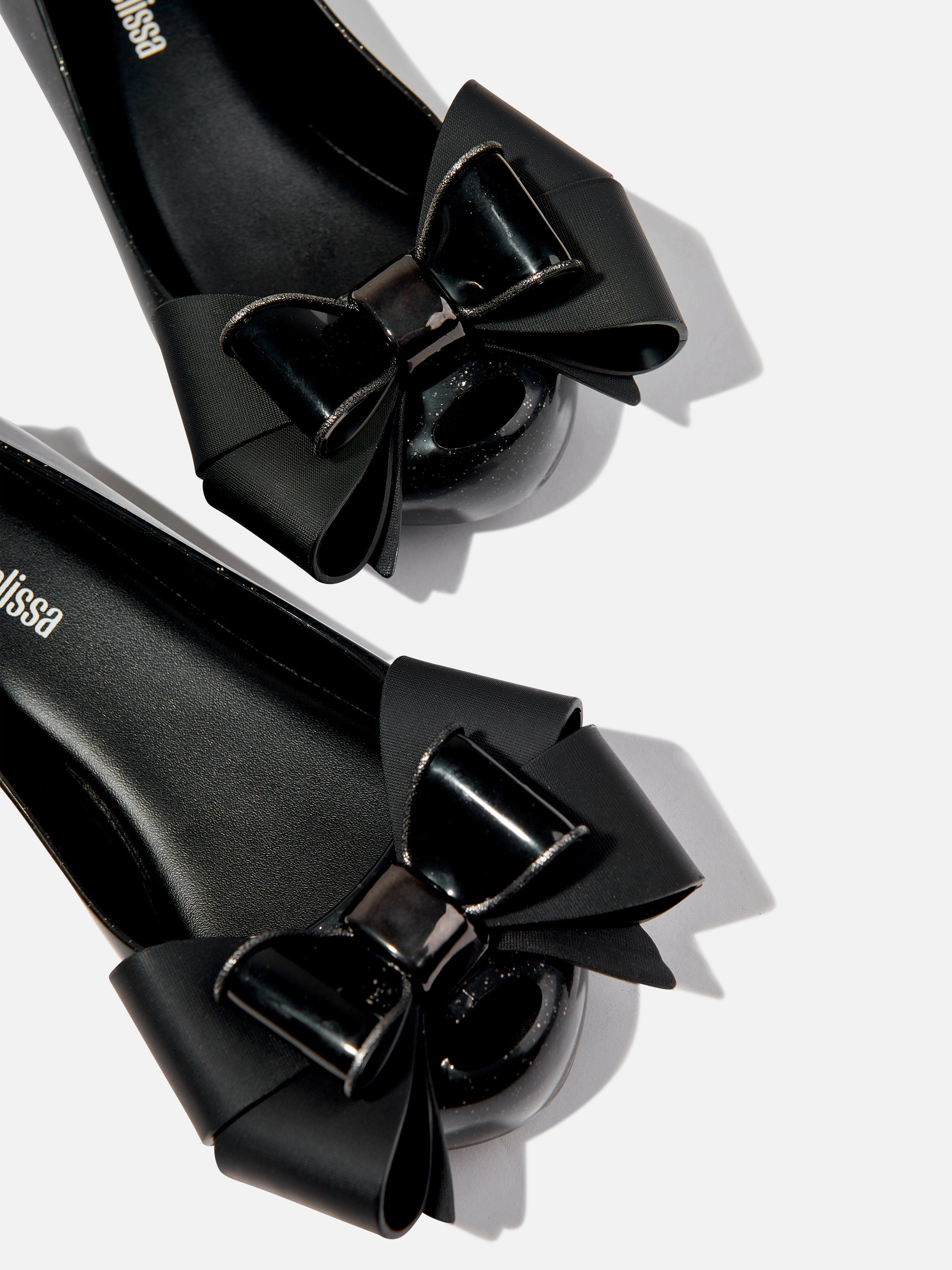 Polyester Mini Melissa Girls Mini Ultragirl Fab Bow Ballerinas in Black Fast & Secure Checkout