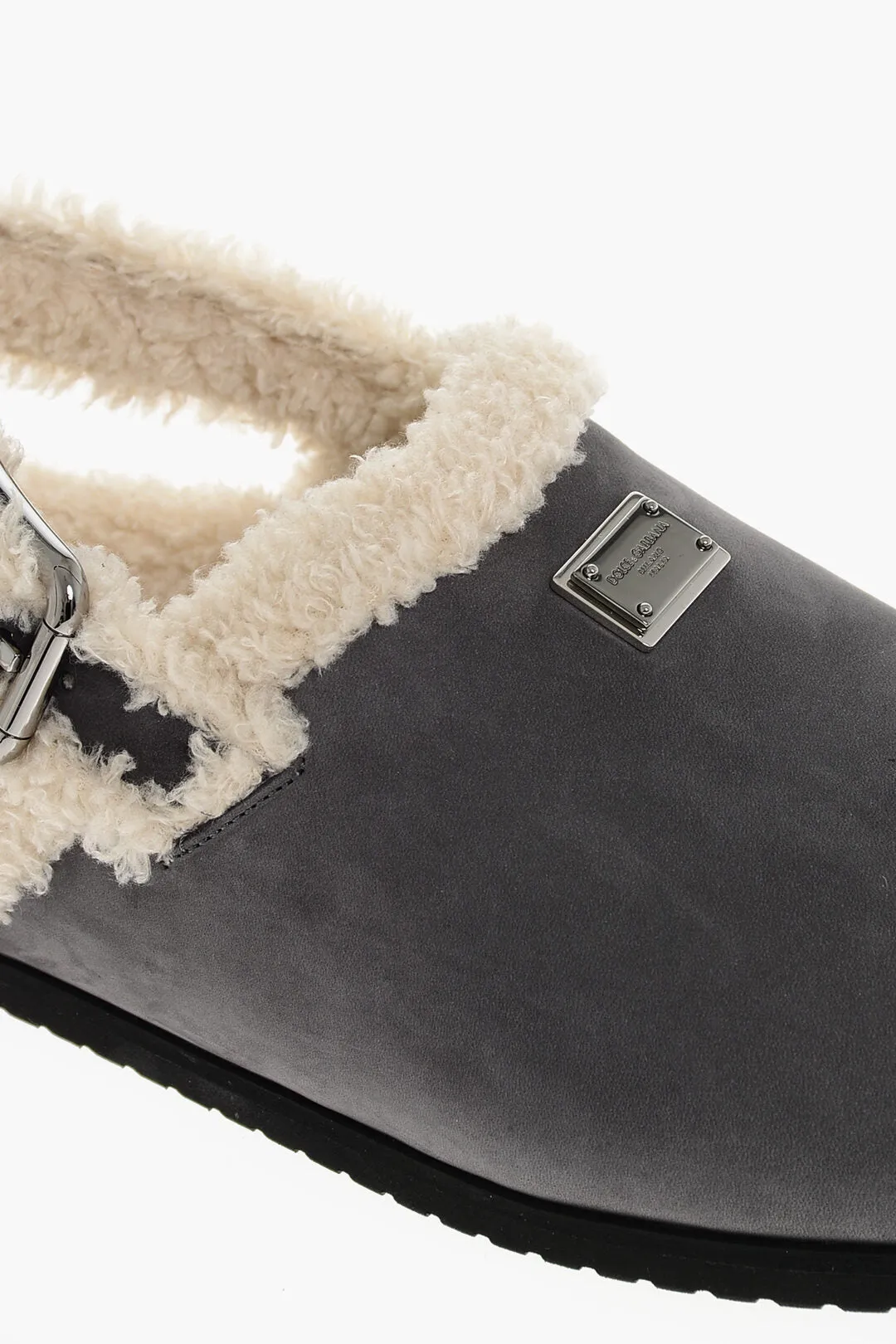 Dolce & Gabbana Slingback Suede Mules With Faux-Fur Padding