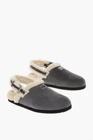 Dolce & Gabbana Slingback Suede Mules With Faux-Fur Padding