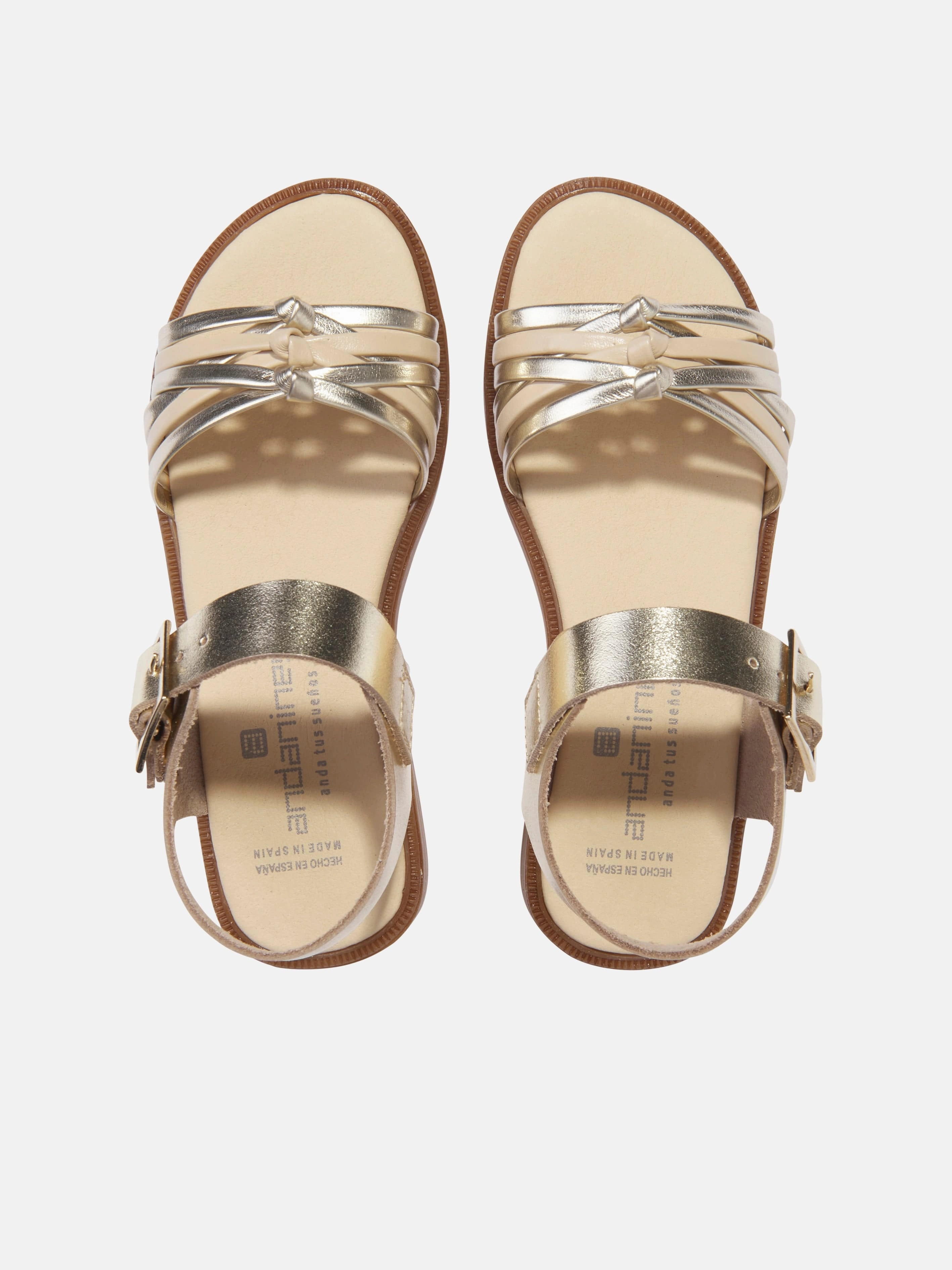 Andanines Girls Leather Sandals in Gold Coated Canvas