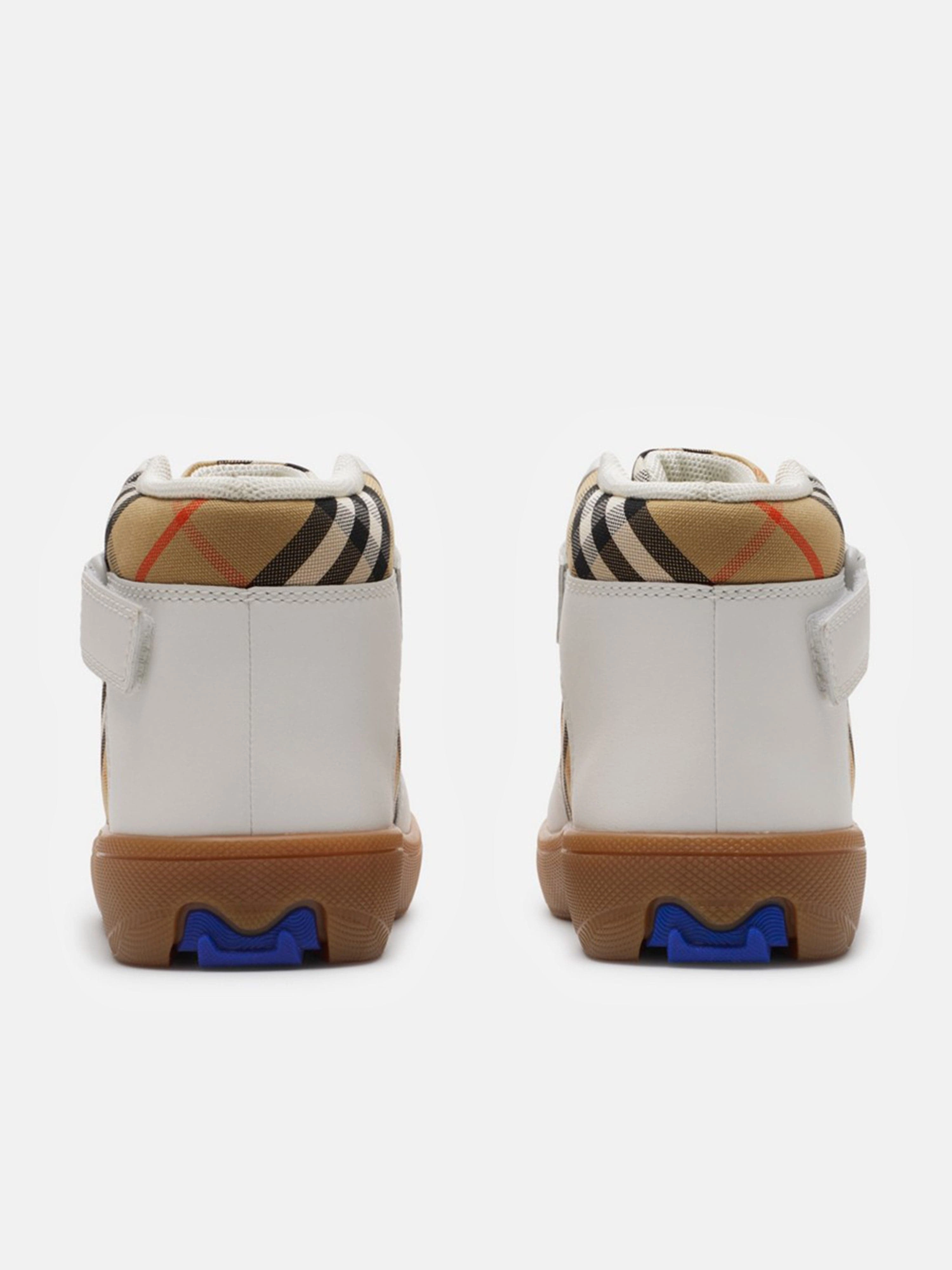 Burberry Kids Sheldon Check Trainers in White Affordable Luxury, Elegant, Best Deal Online