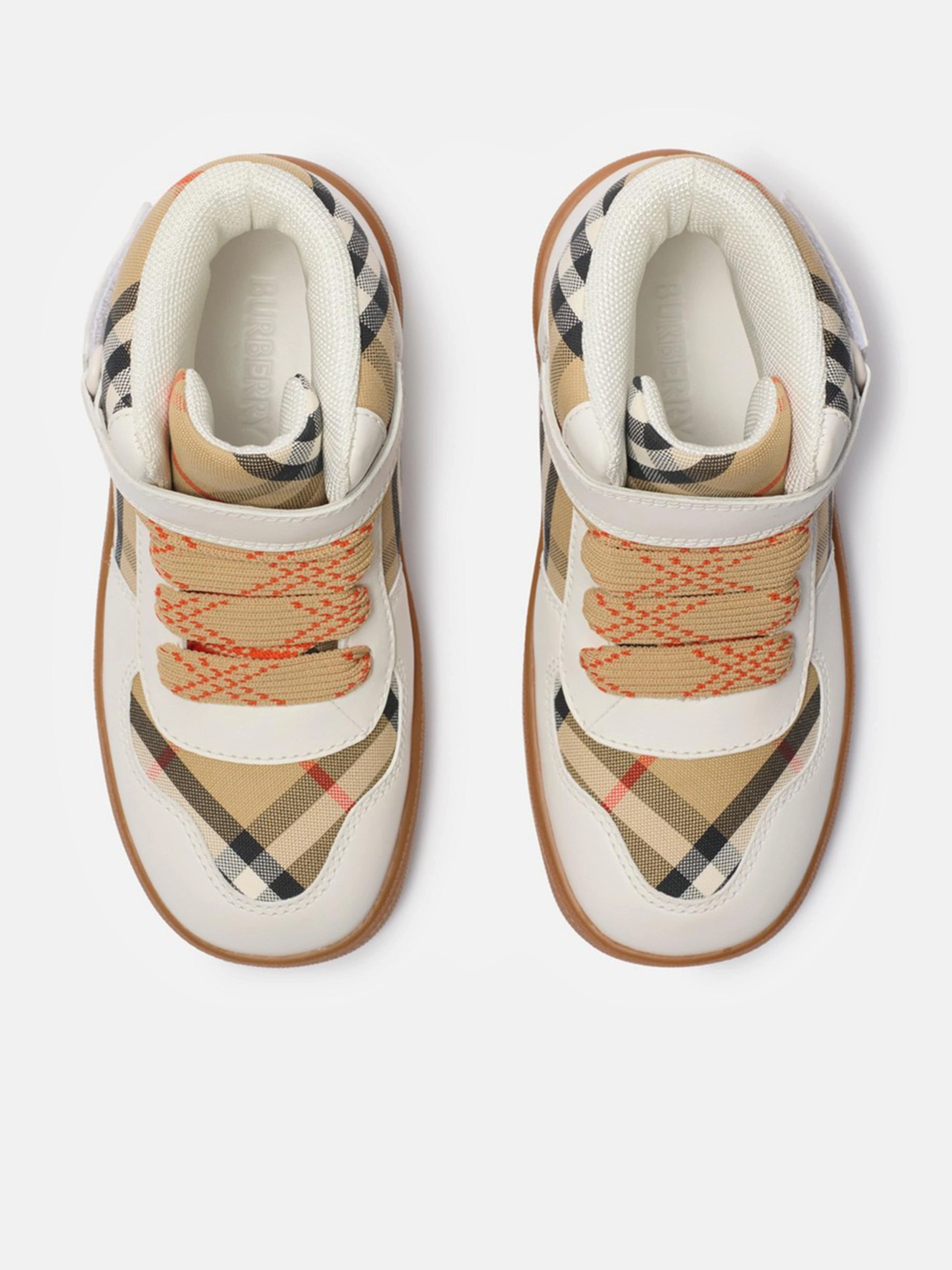Burberry Kids Sheldon Check Trainers in White Black Leather Handbag For Women