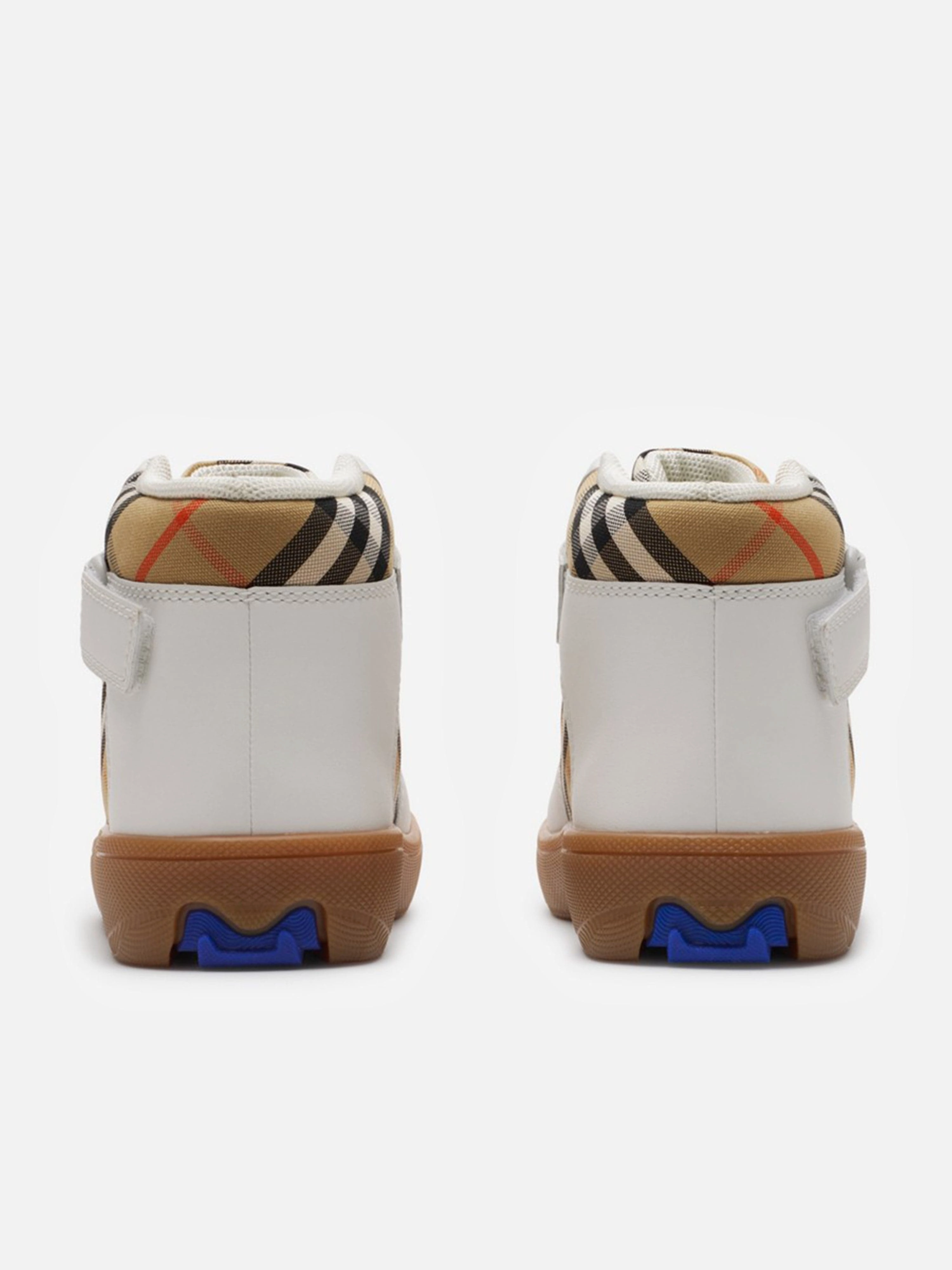 Burberry Kids Sheldon Check Trainers in White Superior Materials