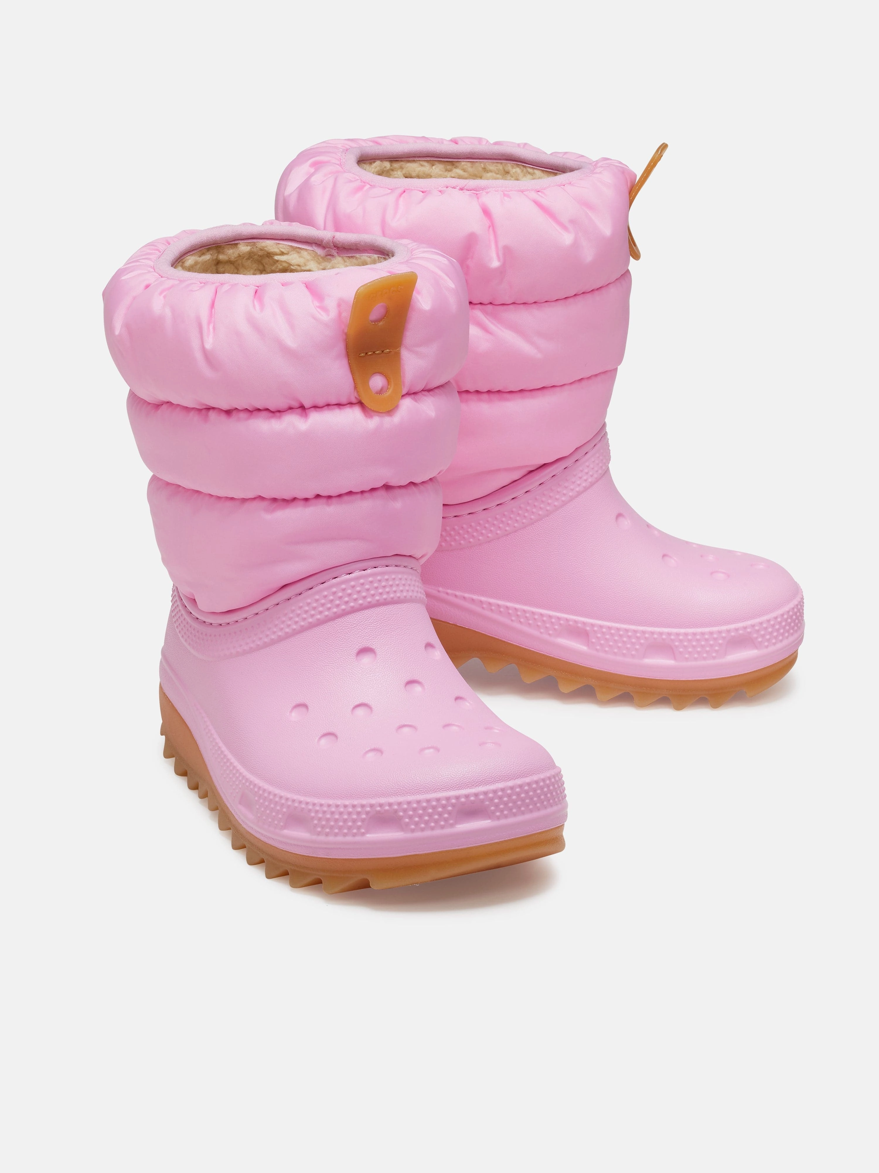 Crocs Girls Classic Neo Puff Boots in Pink Ideal For Travel, Your Perfect Fit, Metallic Gold Evening Bag